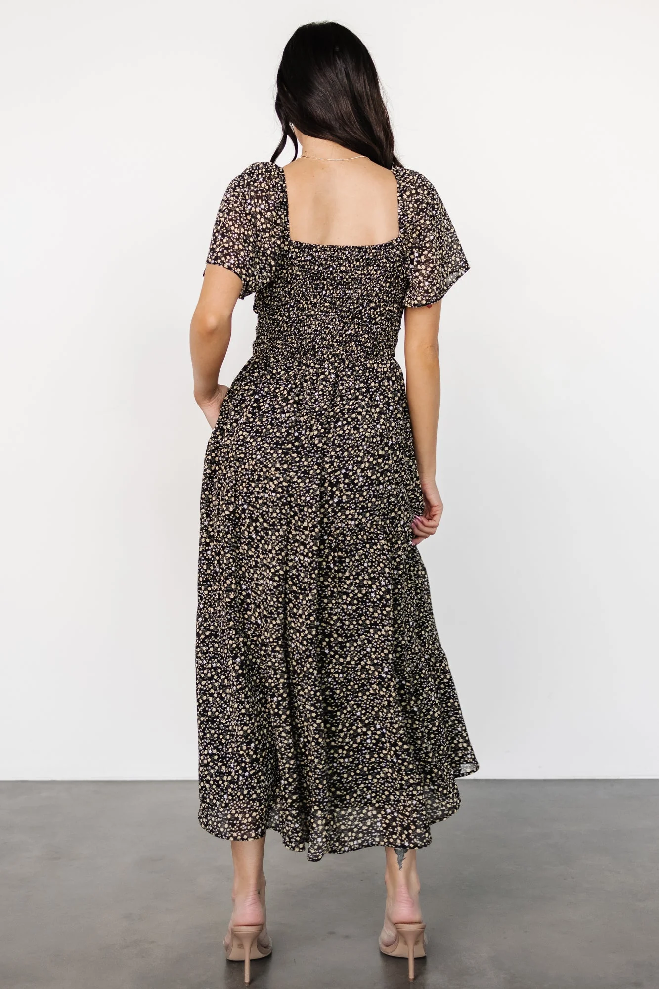 Emiliana Dress | Black + Gold Floral - Vlounger