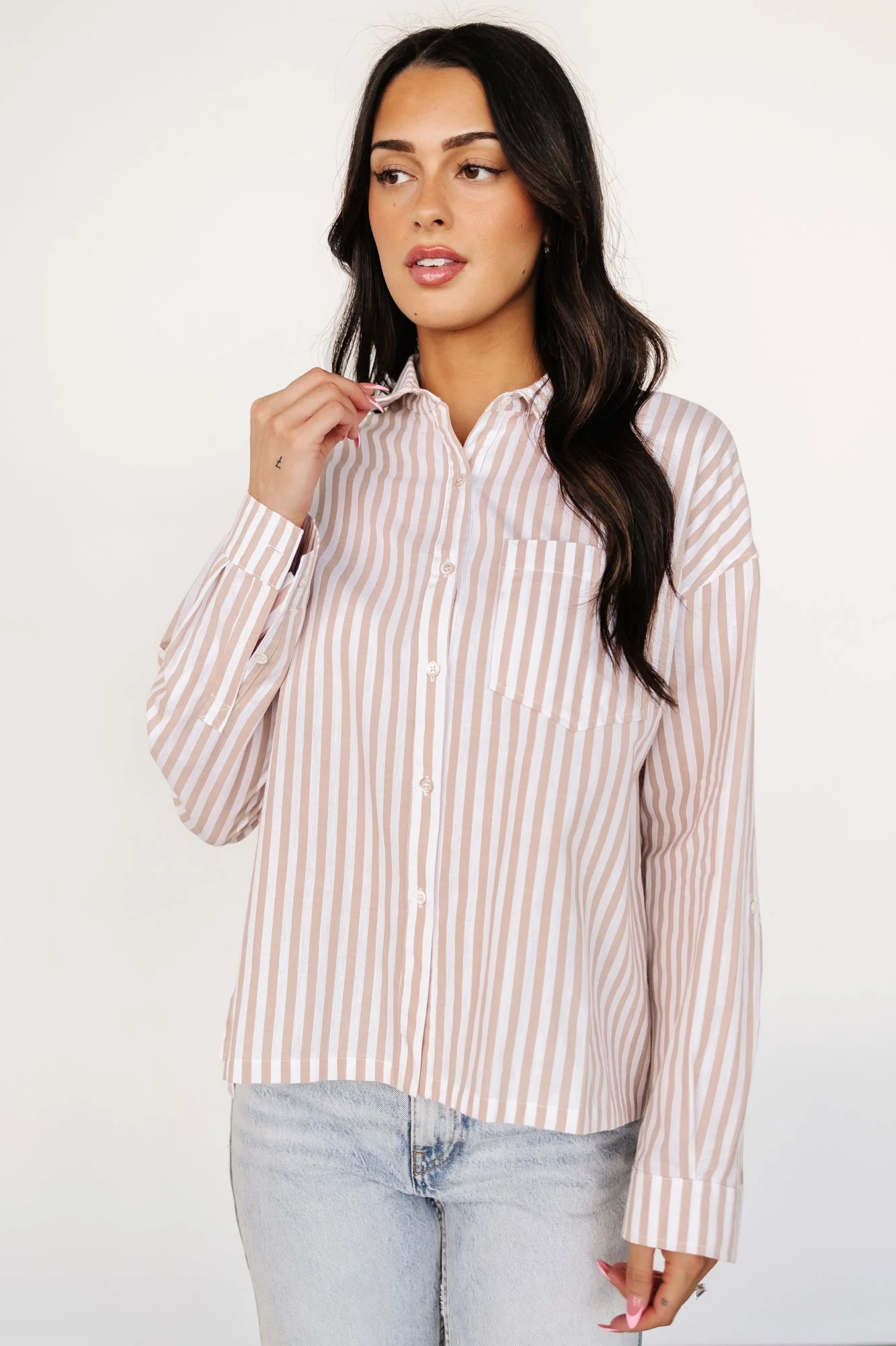 Shasta Button Up Top | Beige Stripe - Vlounger