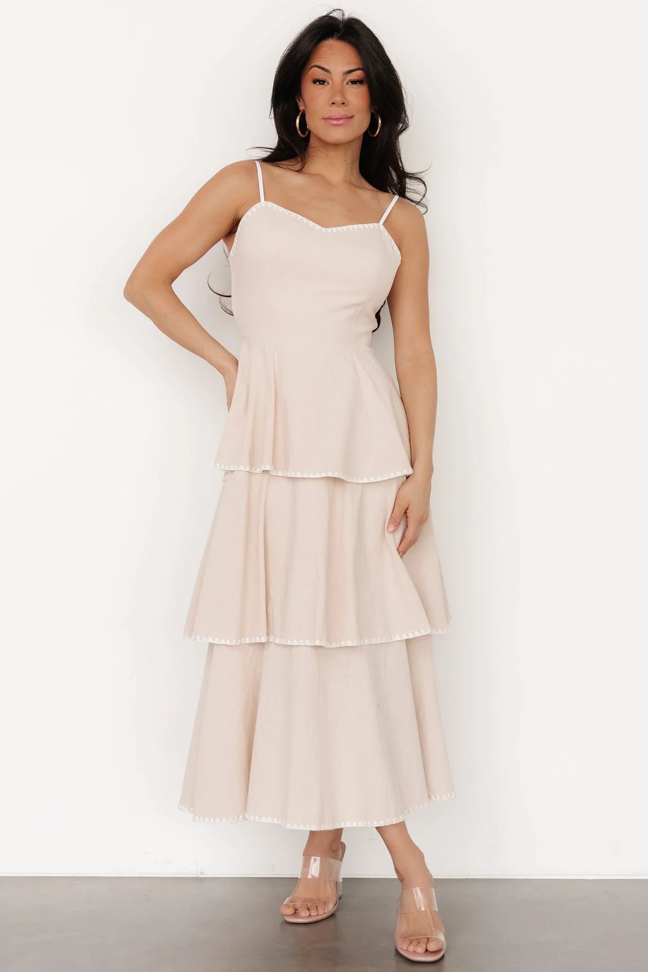 Odette Tiered Dress | Natural + White - Vlounger