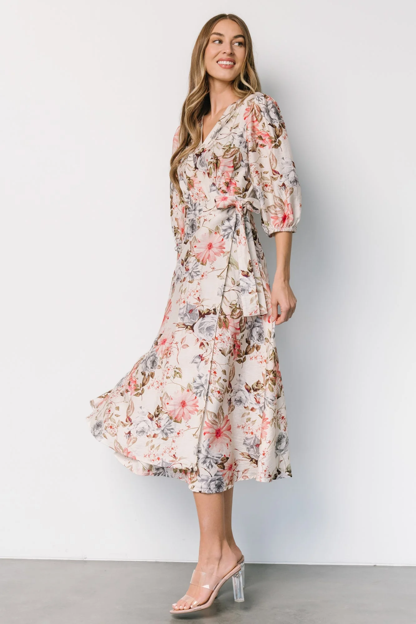 Fiorina Wrap Midi Dress | Ivory Multi Floral - Vlounger