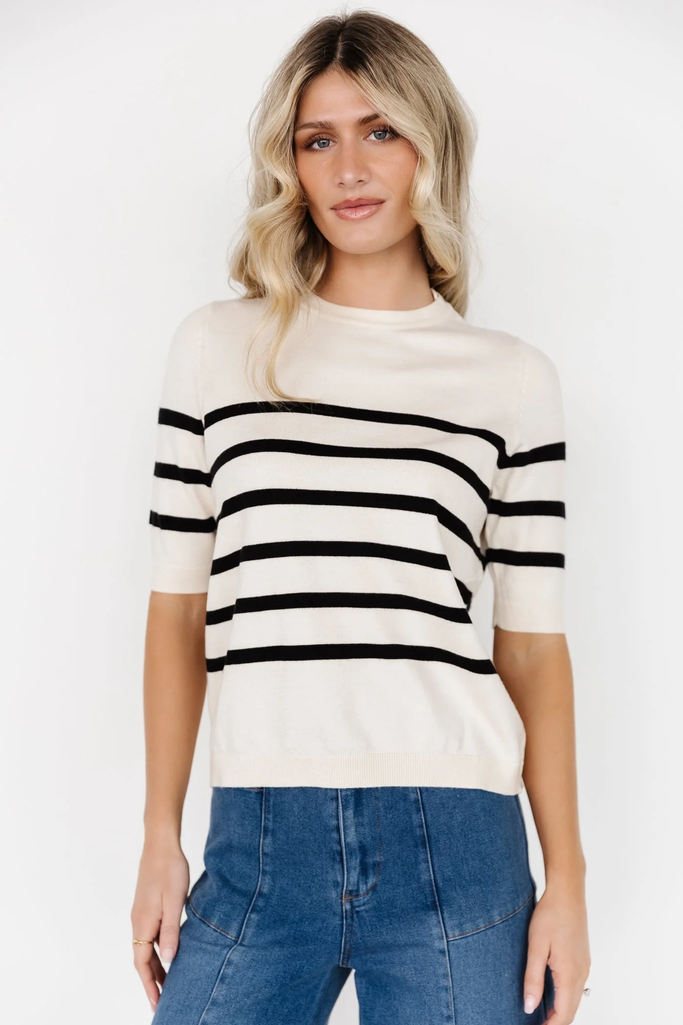 Huntington Striped Top | Cream + Black - Vlounger