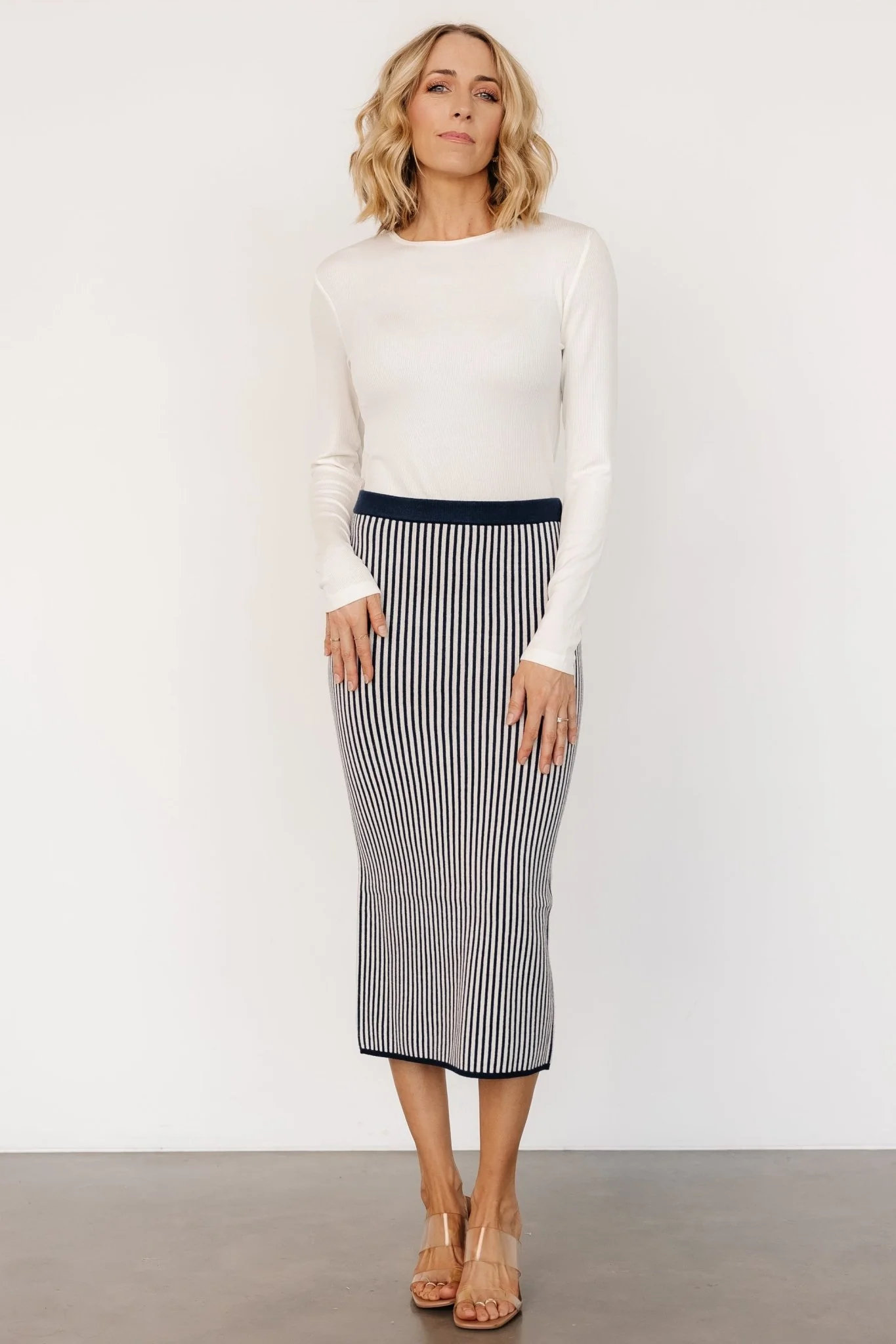 Alonso Knit Midi Skirt | Navy Stripe - Vlounger