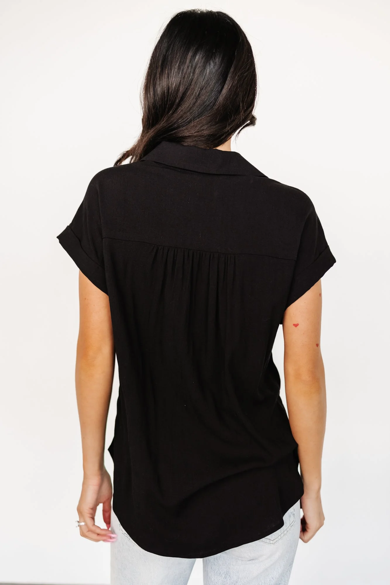 Clarke Button Up Top | Black - Vlounger