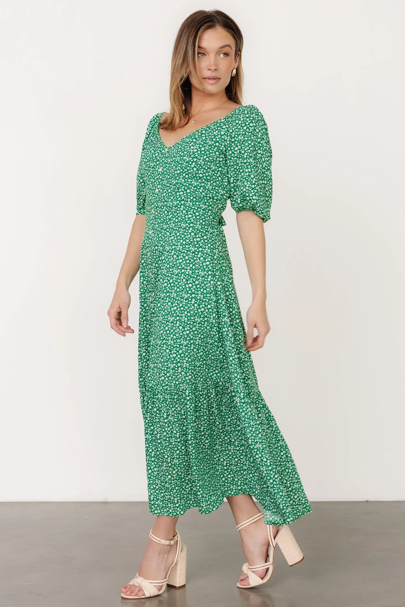 Elisabeth Button Dress | Green Floral - Vlounger