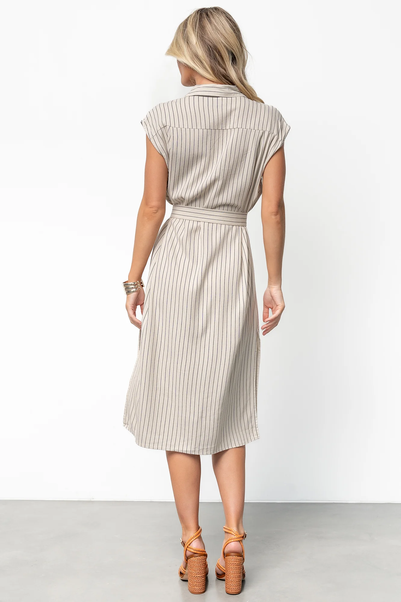 Toledo Button Up Midi Dress | Beige Stripe - Vlounger