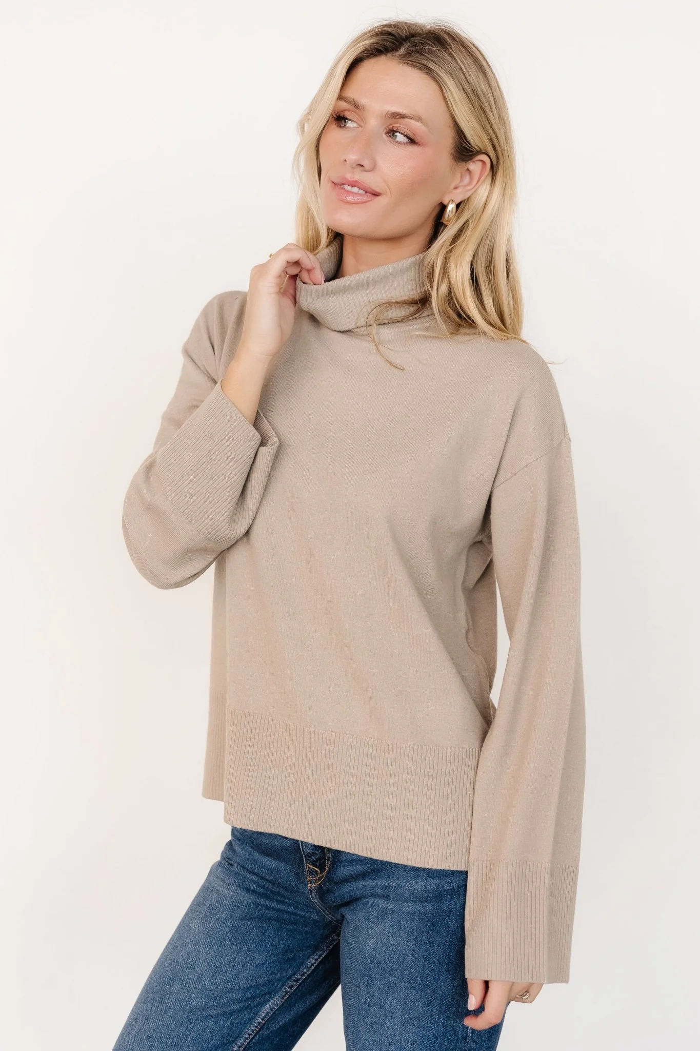 Irene Turtleneck Sweater Top | Stone - Vlounger