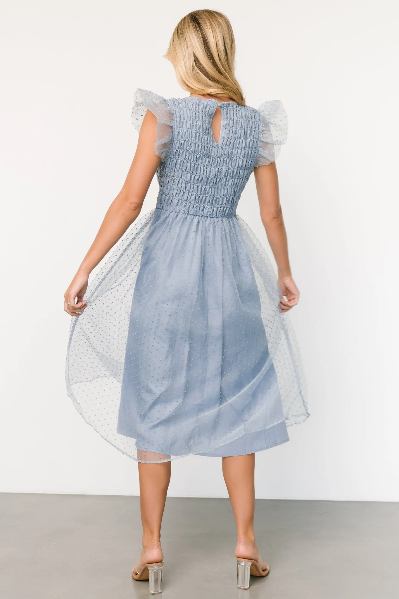 Alice Dot Midi Dress | Dusty Blue - Vlounger