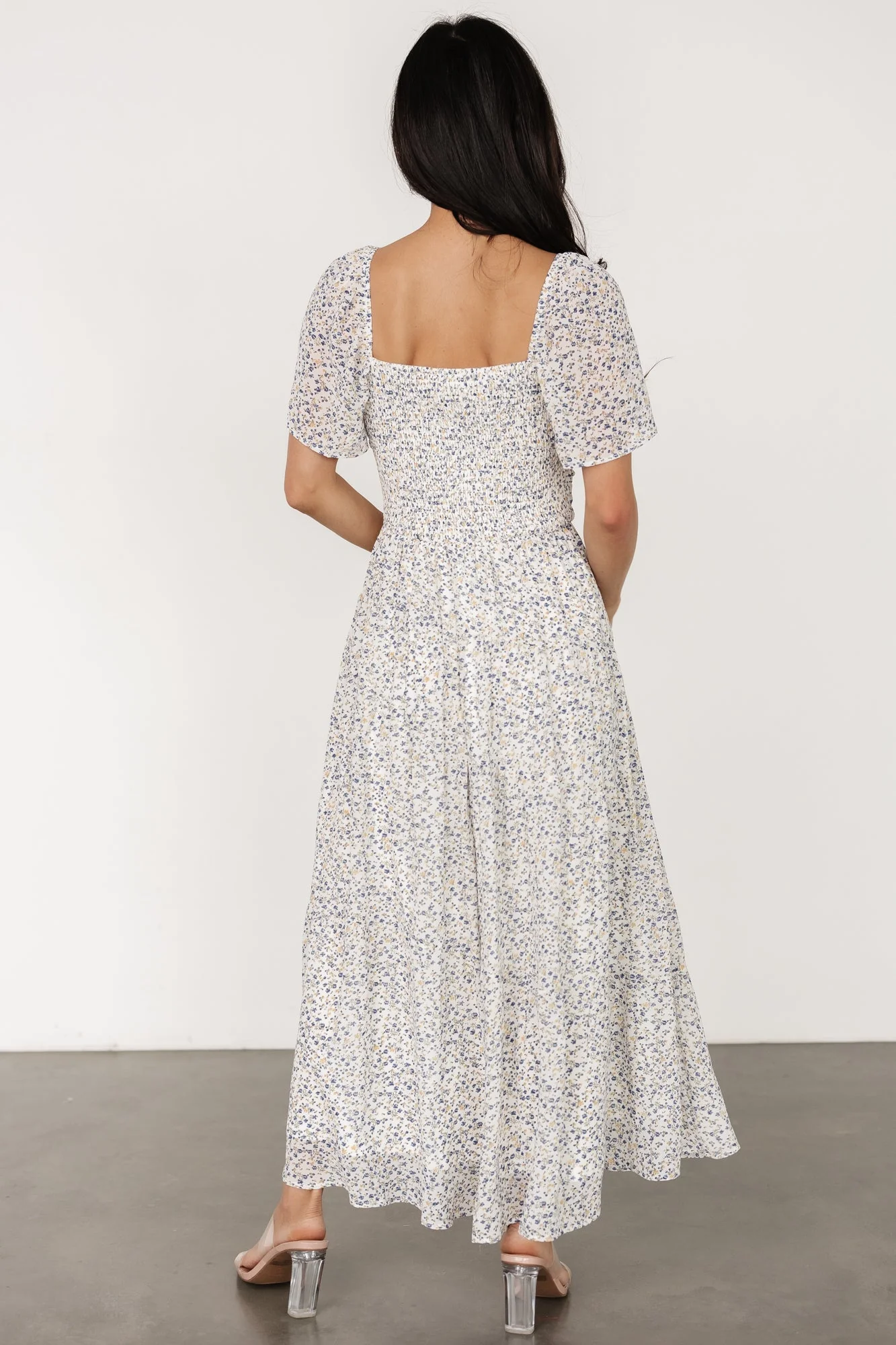 Emiliana Dress | Ivory + Blue Floral - Vlounger