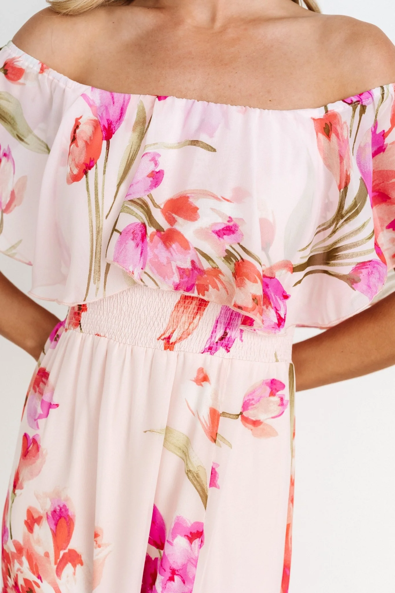 Daphne Off Shoulder Maxi Dress | Blush Floral - Vlounger