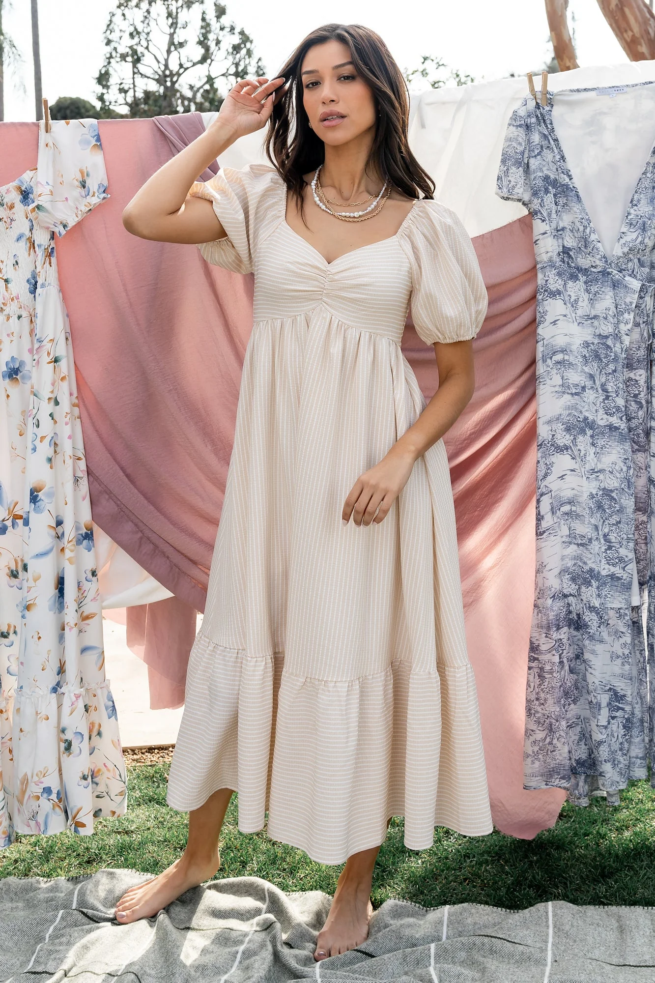 Poppy Midi Dress | Natural + Off White - Vlounger