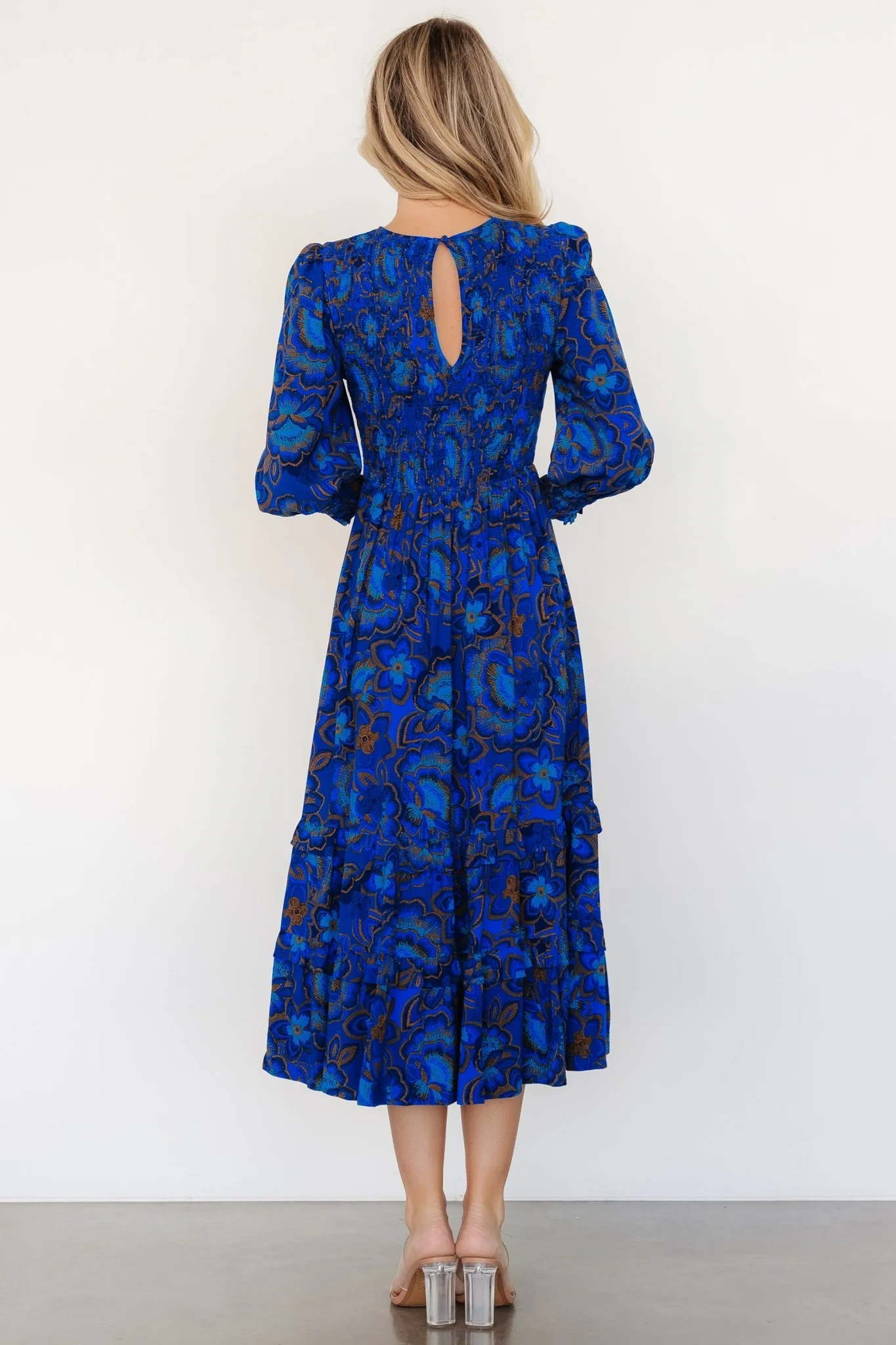 Andersen Smocked Midi Dress | Cobalt Floral - Vlounger