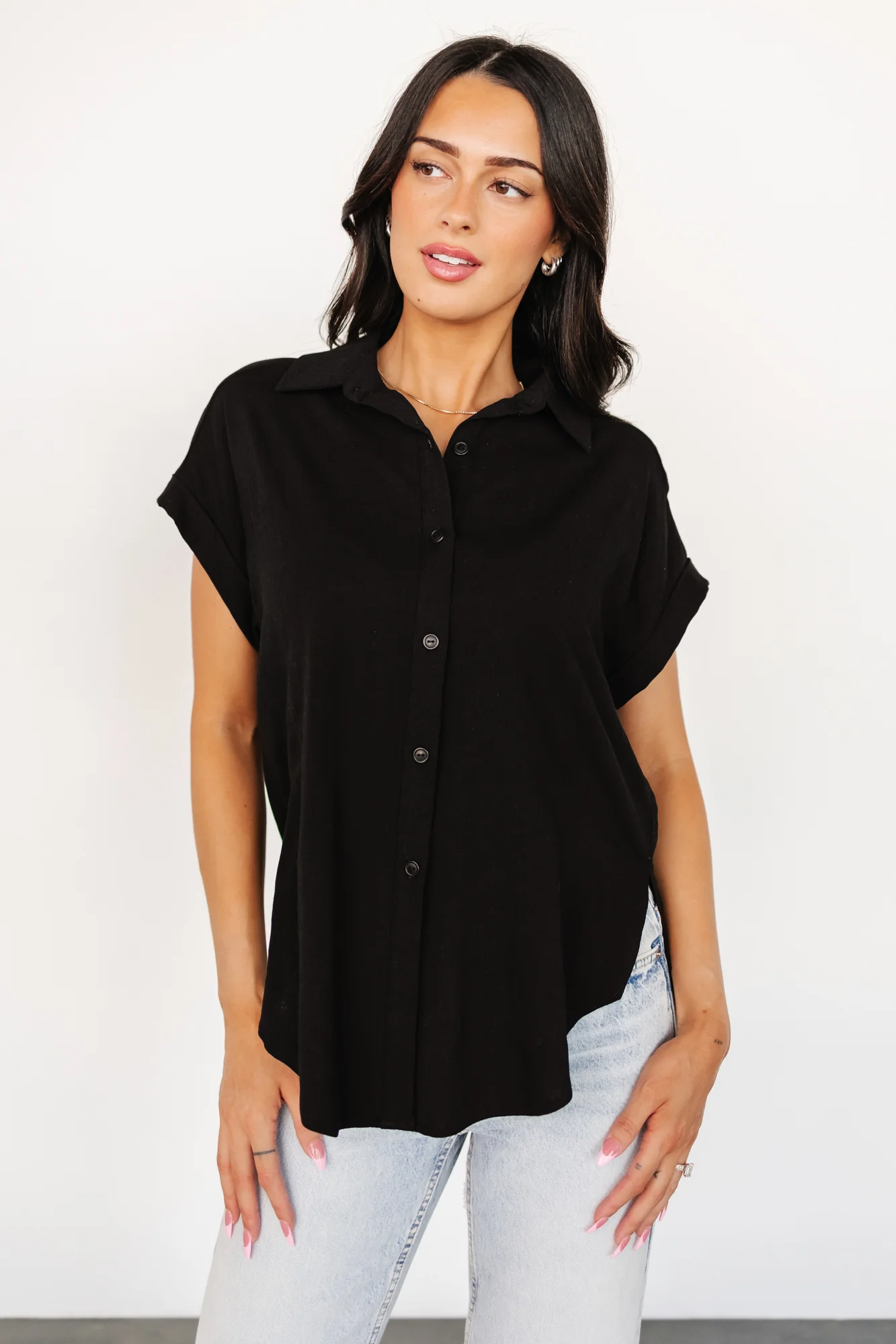 Clarke Button Up Top | Black - Vlounger