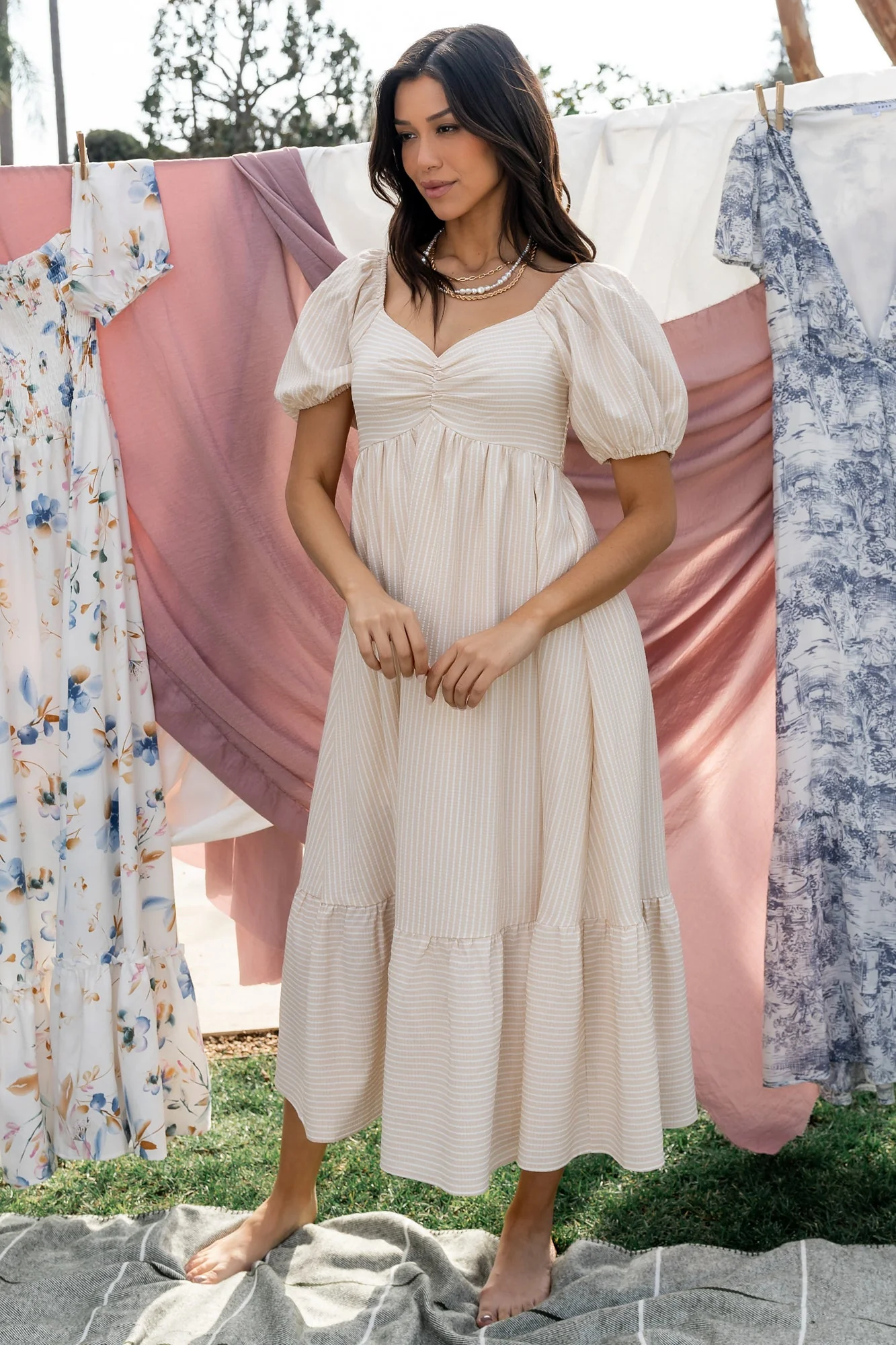 Poppy Midi Dress | Natural + Off White - Vlounger