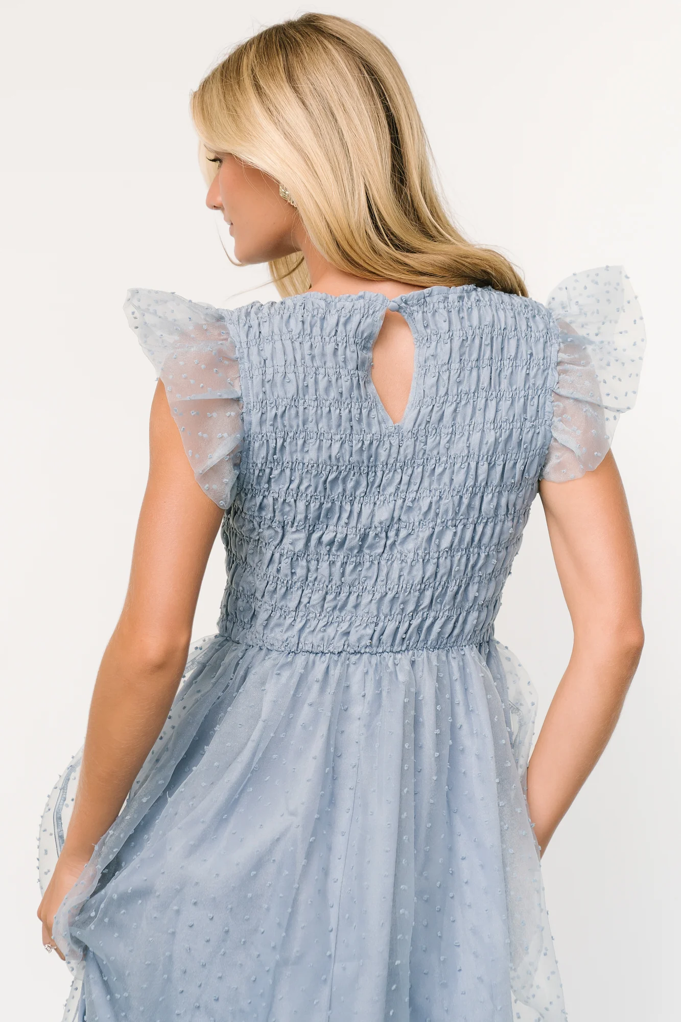 Alice Dot Midi Dress | Dusty Blue - Vlounger