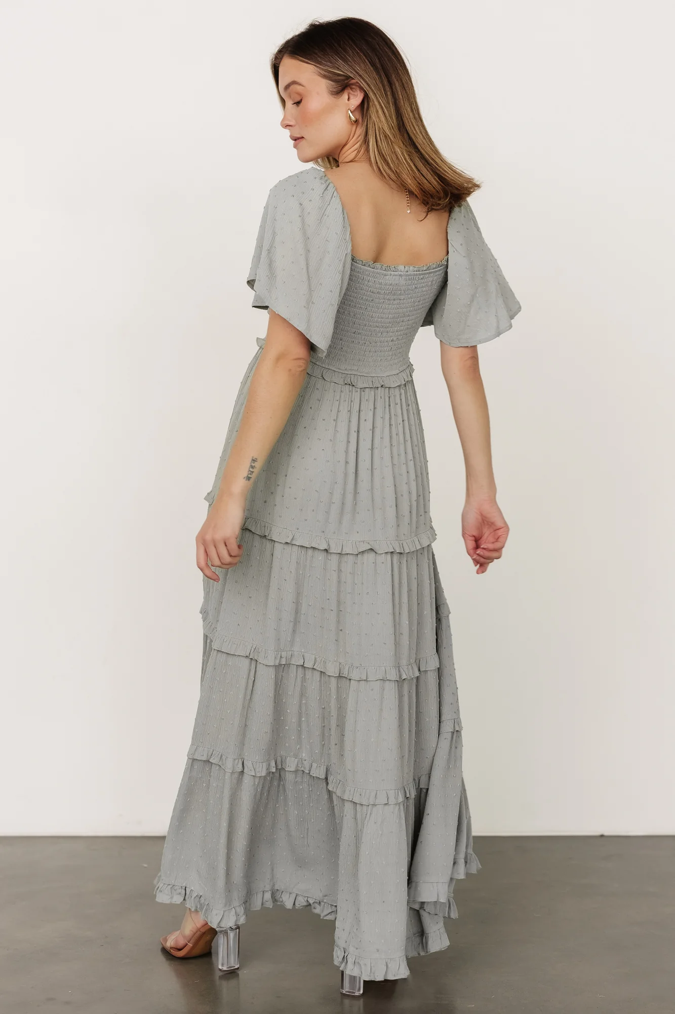 Lenora Smocked Dotted Maxi Dress | Sage - Vlounger