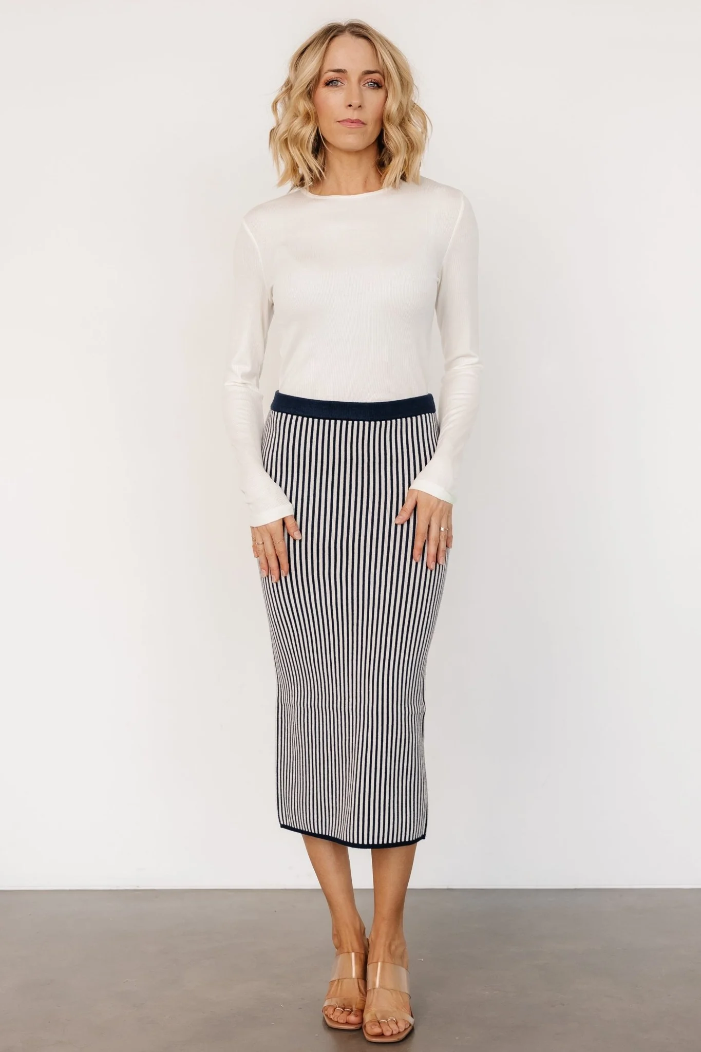 Alonso Knit Midi Skirt | Navy Stripe - Vlounger