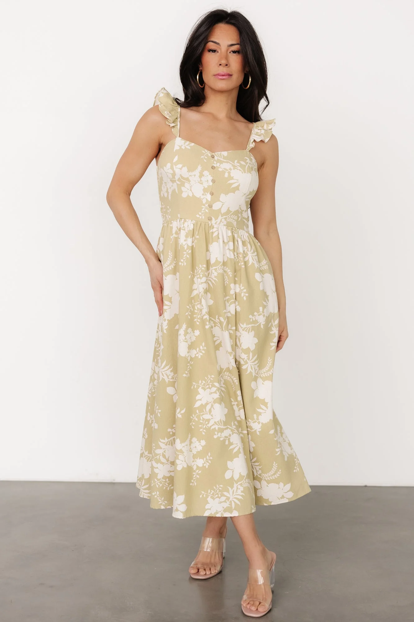 Renna Button Top Dress | Vintage Sage - Vlounger