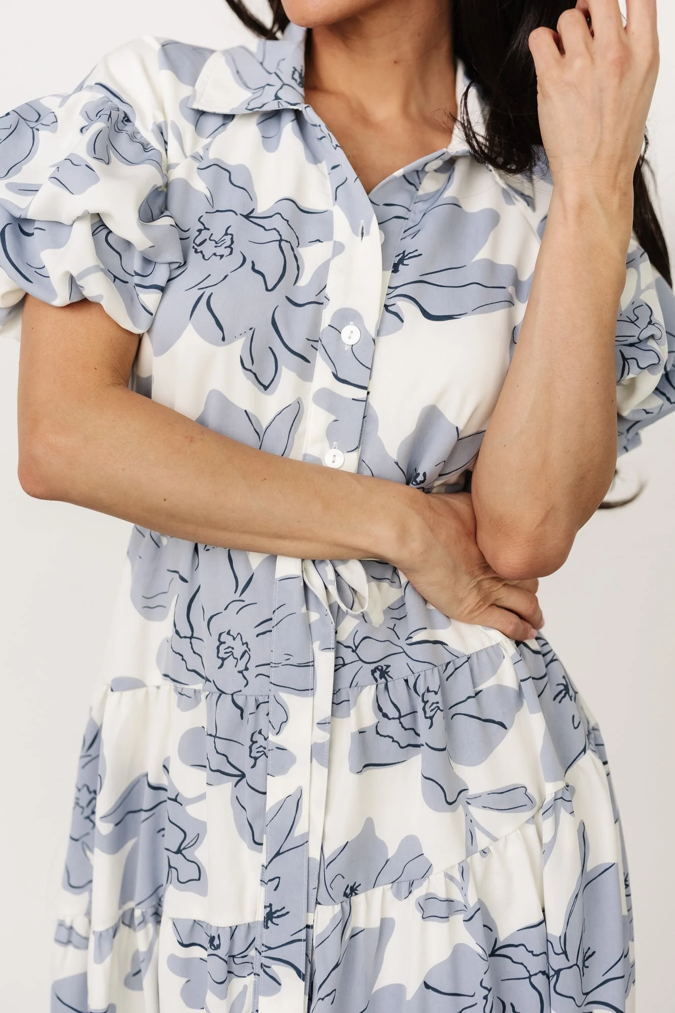 Albany Button Dress | Ivory + Blue - Vlounger