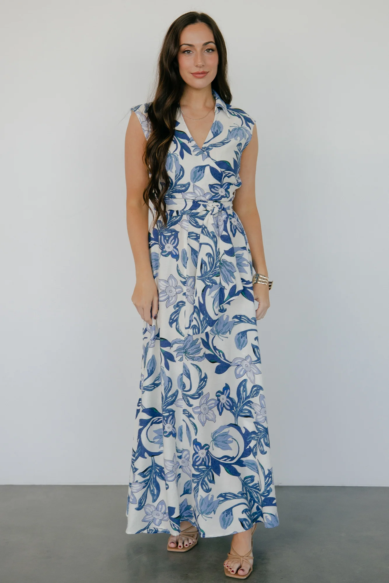 Almeria Maxi Dress | Ivory + Blue Floral - Vlounger