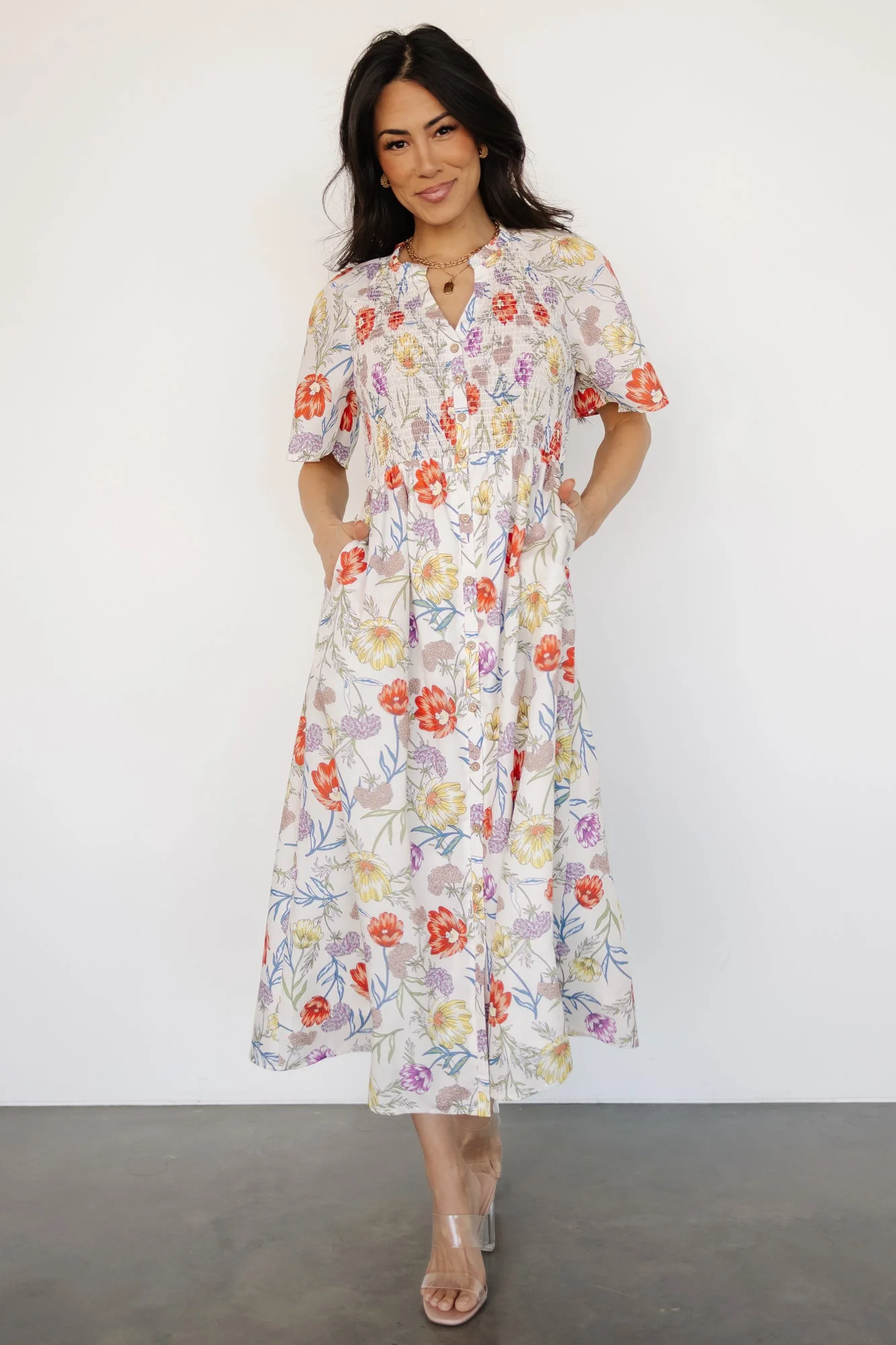 Botega Midi Dress | Ivory Multi Floral - Vlounger