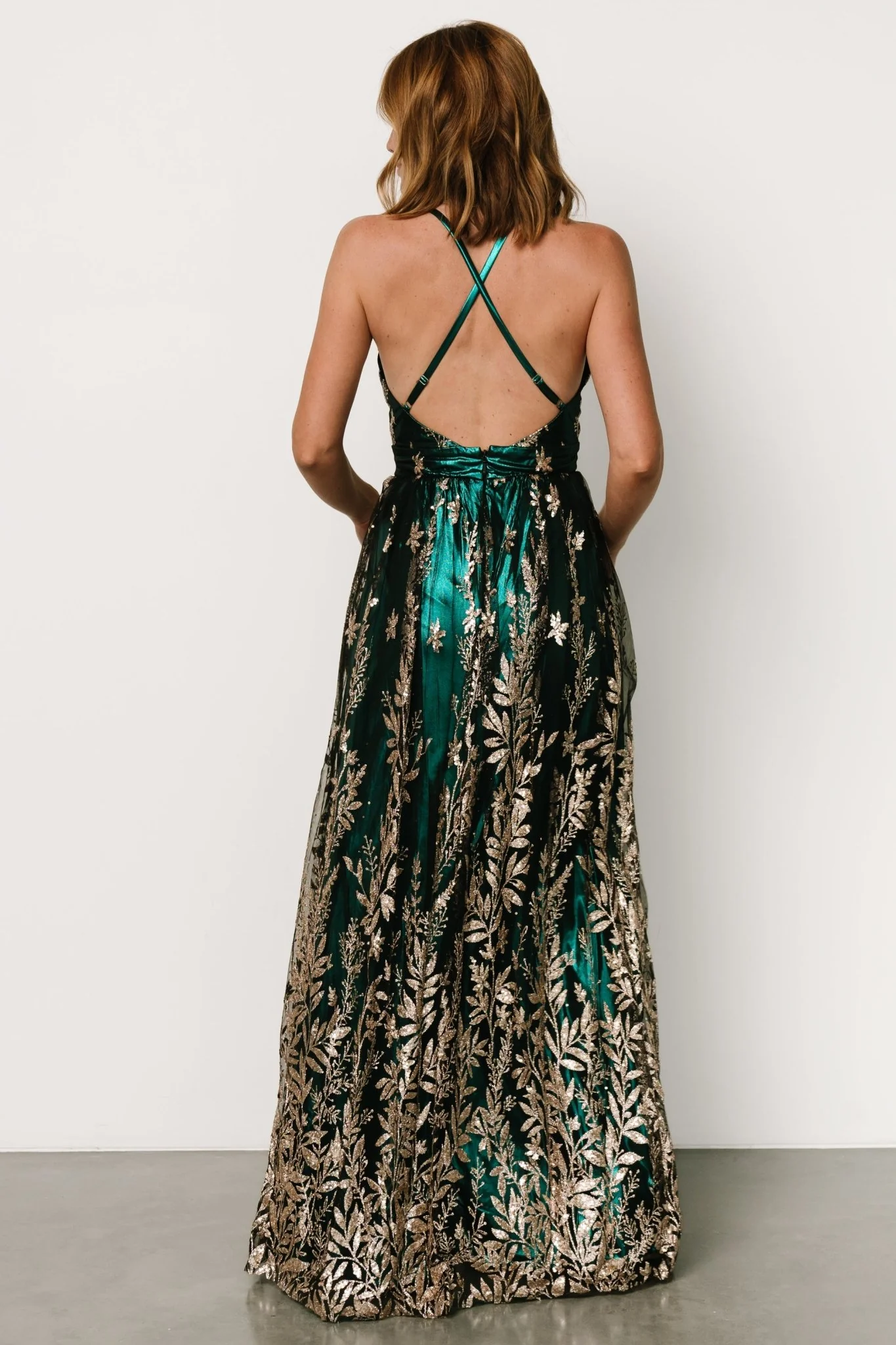 Eirena Sparkle Gown | Emerald + Rose Gold - Vlounger