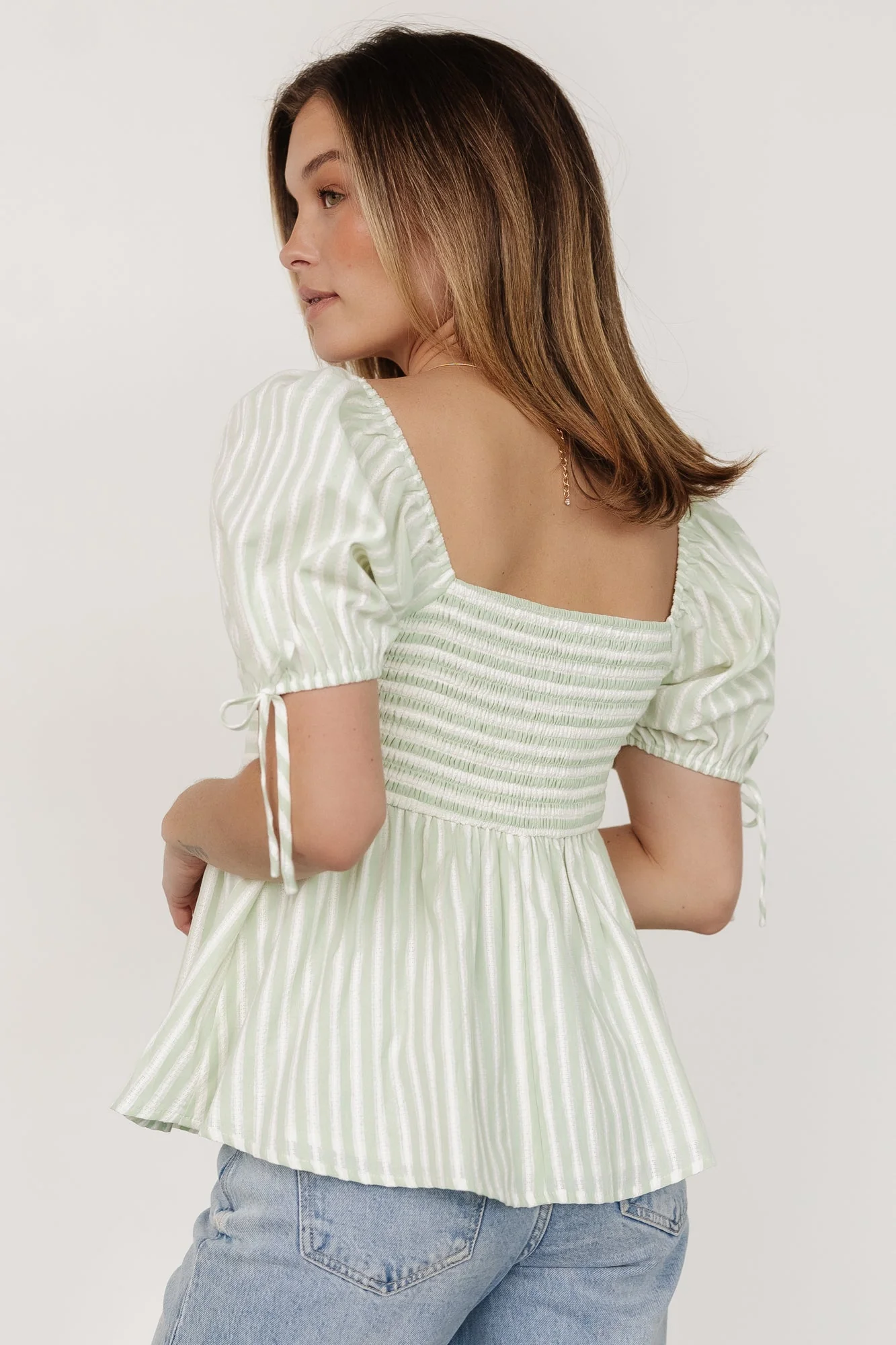 Betsy Peplum Top | Green+ White Stripe - Vlounger