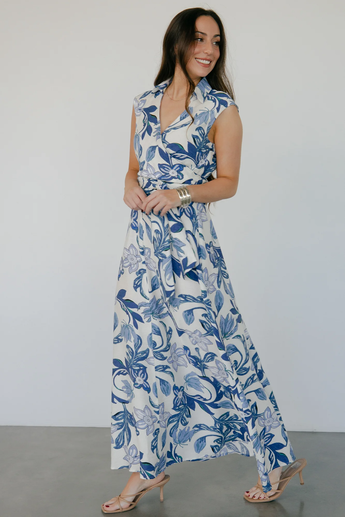 Almeria Maxi Dress | Ivory + Blue Floral - Vlounger