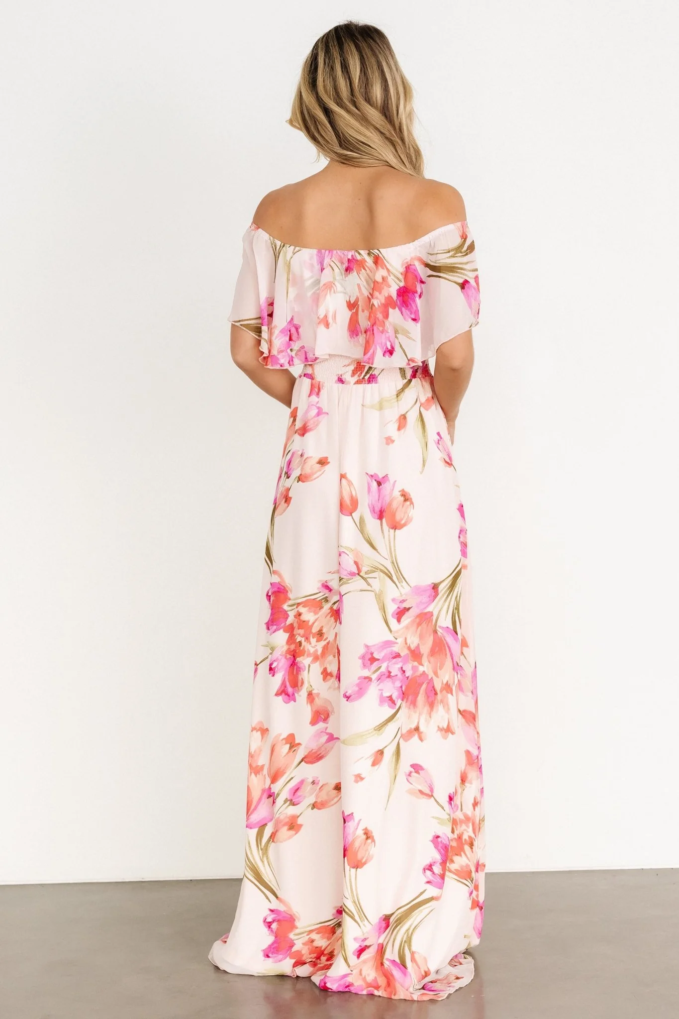 Daphne Off Shoulder Maxi Dress | Blush Floral - Vlounger