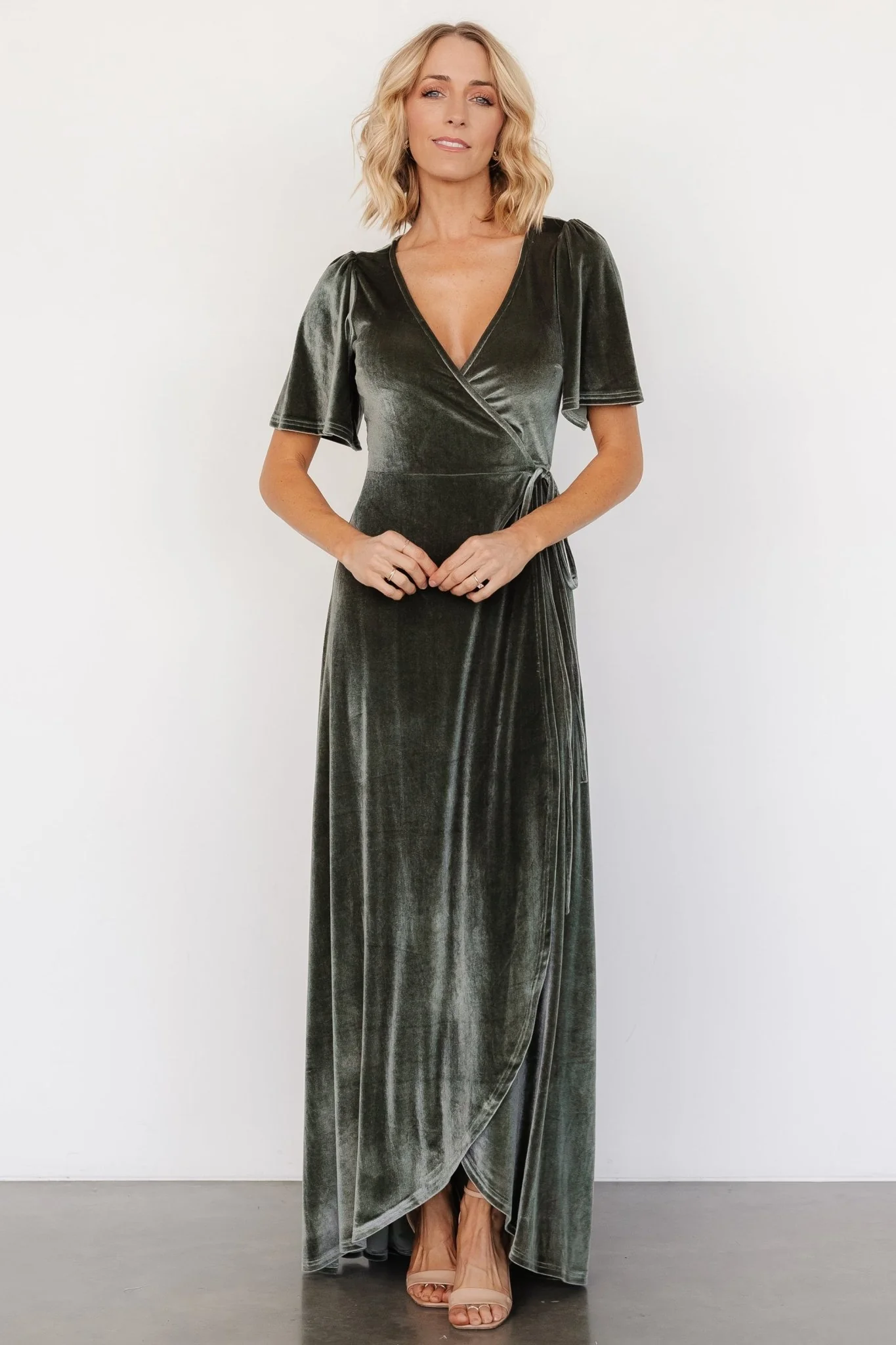 Katelyn Velvet Maxi Wrap Dress | Eucalyptus - Vlounger