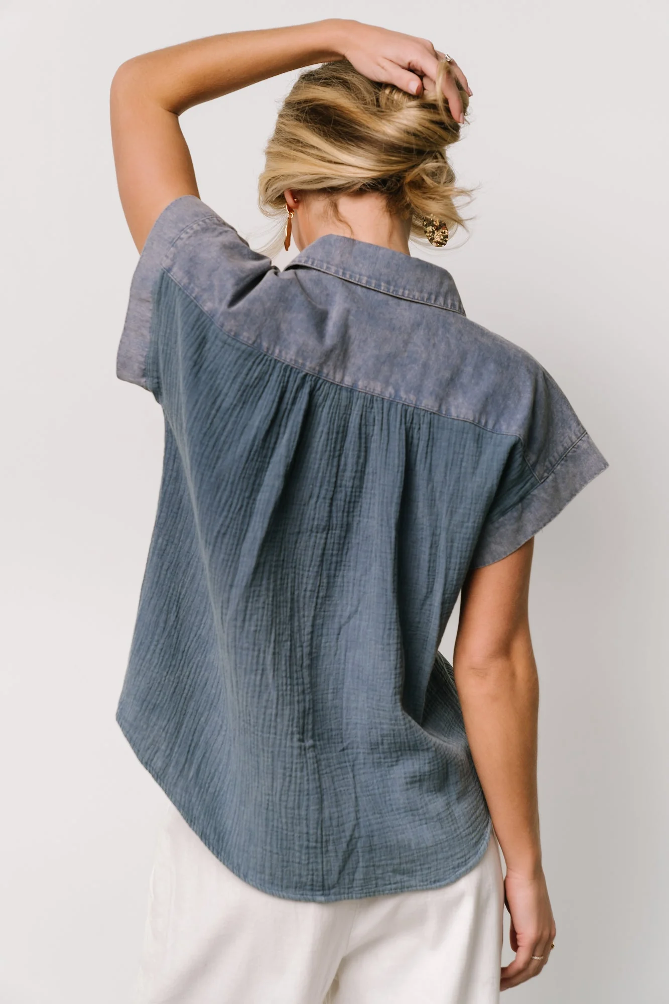 Jaye Button Top | Denim Blue - Vlounger