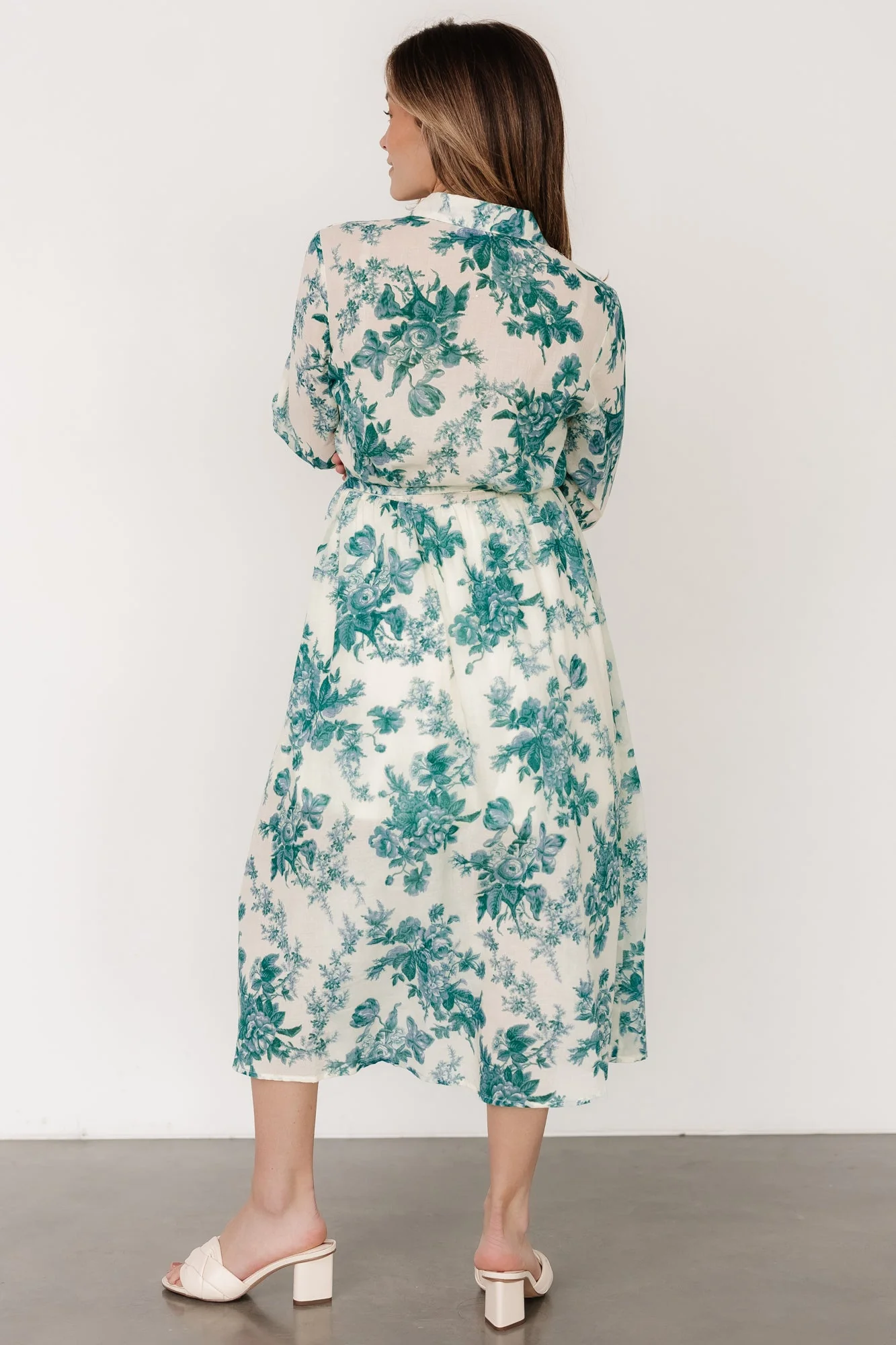 Eunice Button Midi Dress | Cream + Green Floral - Vlounger