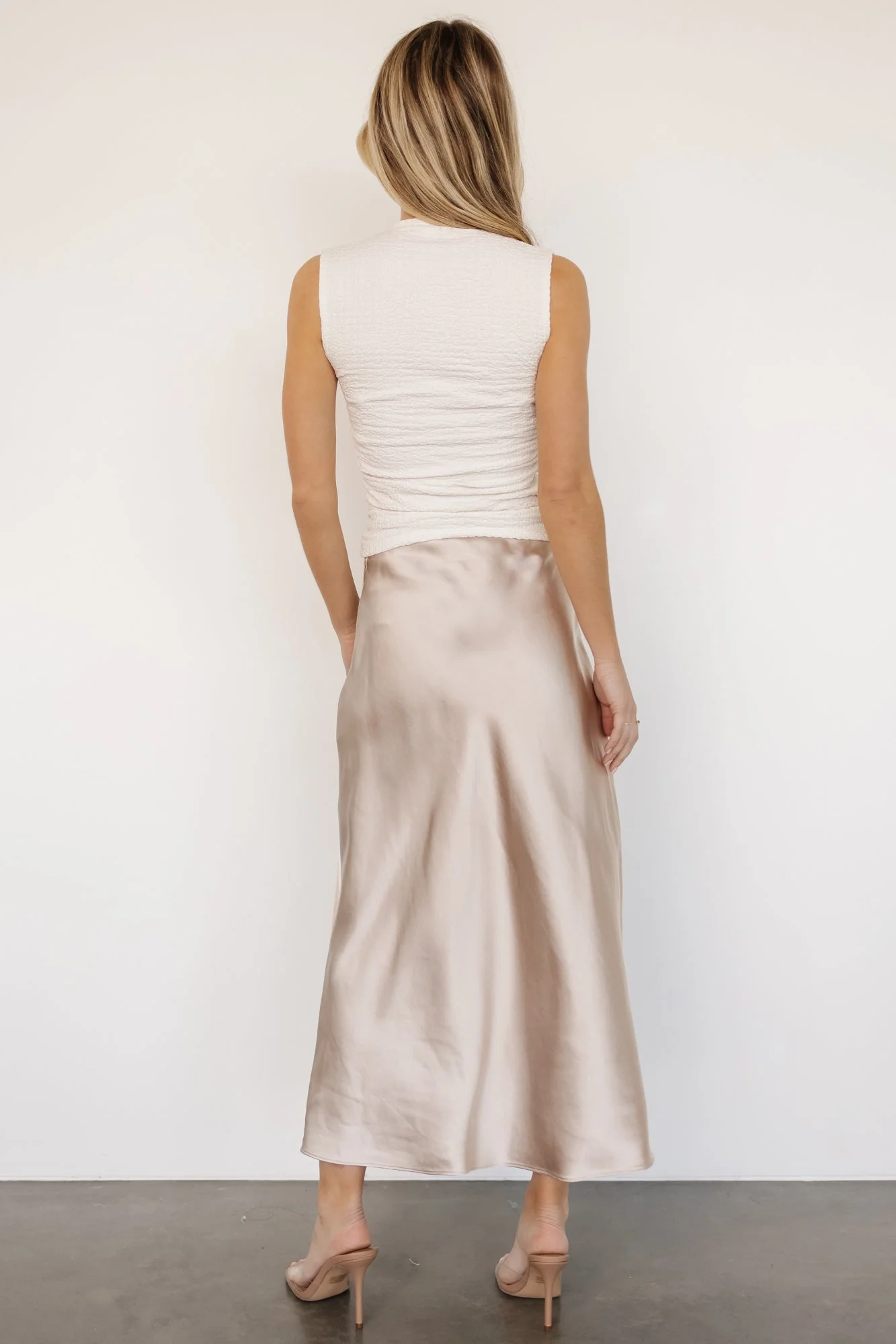 Celeste Satin Midi Skirt | Champagne - Vlounger