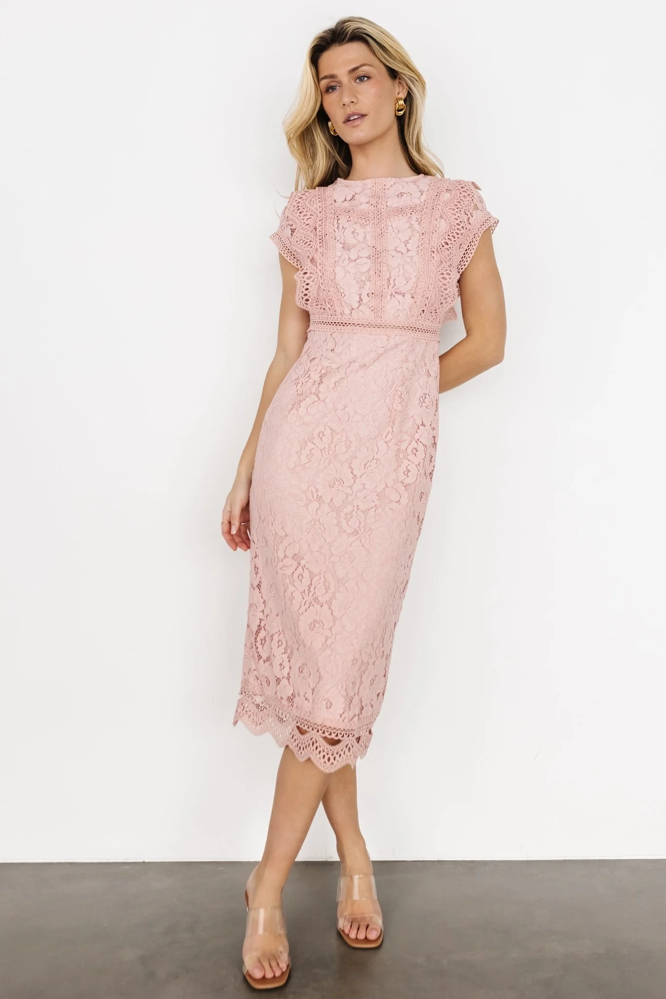 Nessa Lace Midi Dress | Blush - Vlounger