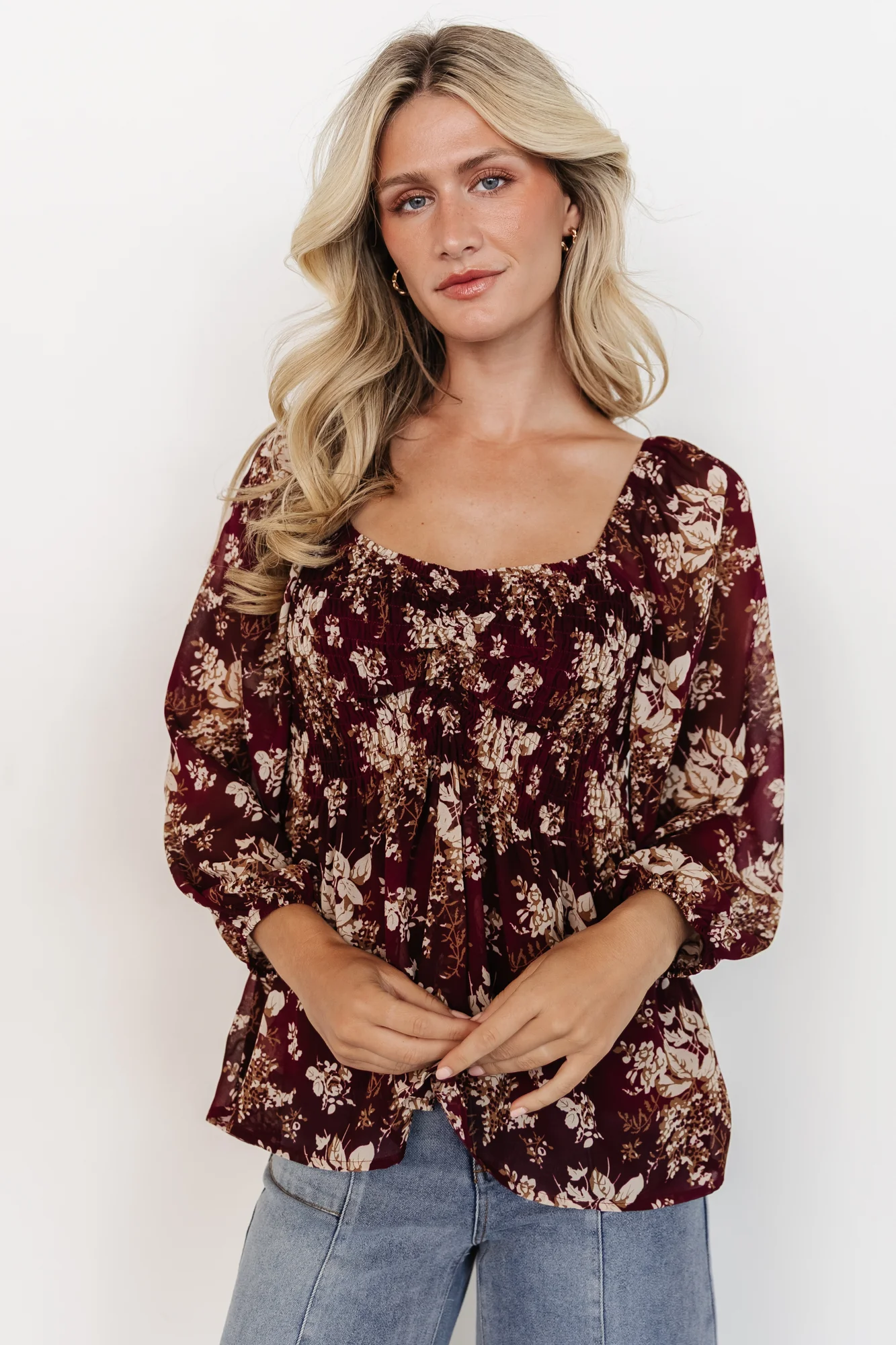 Fenna Smocked Top | Burgundy Floral - Vlounger