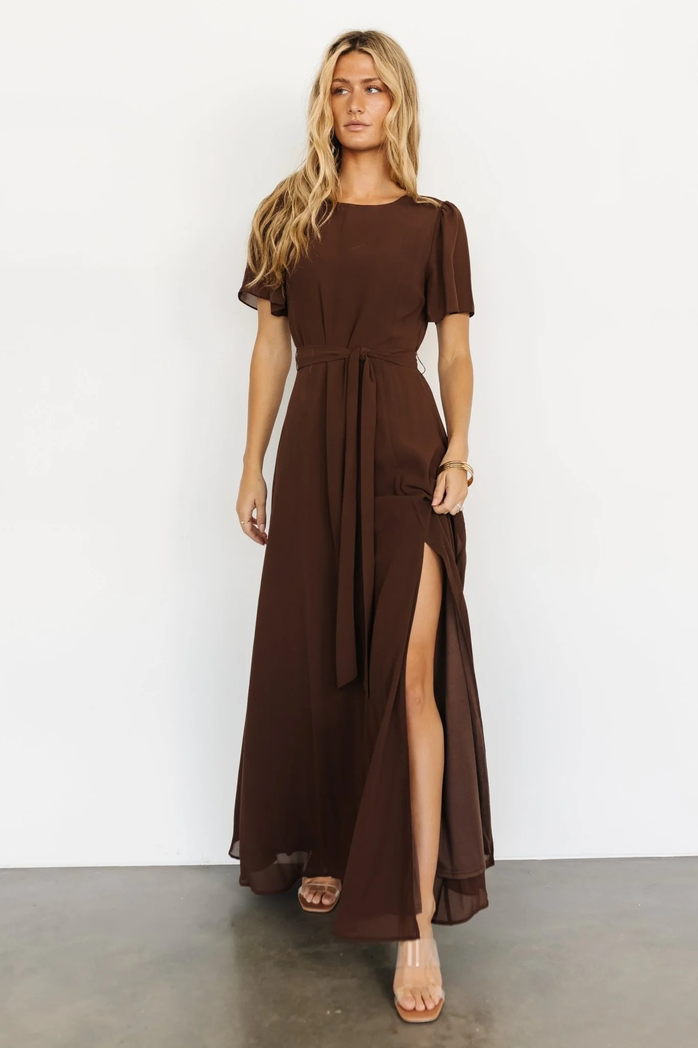 Naomi Short Sleeve Maxi Dress | Espresso - Vlounger