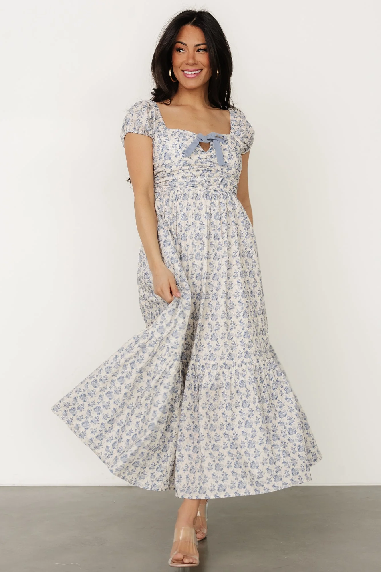 Haven Bow Dress | Ivory + Blue Floral - Vlounger
