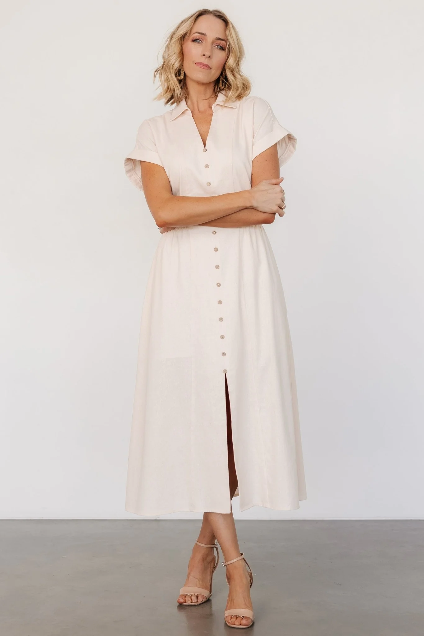 Larah Button Dress | Natural - Vlounger