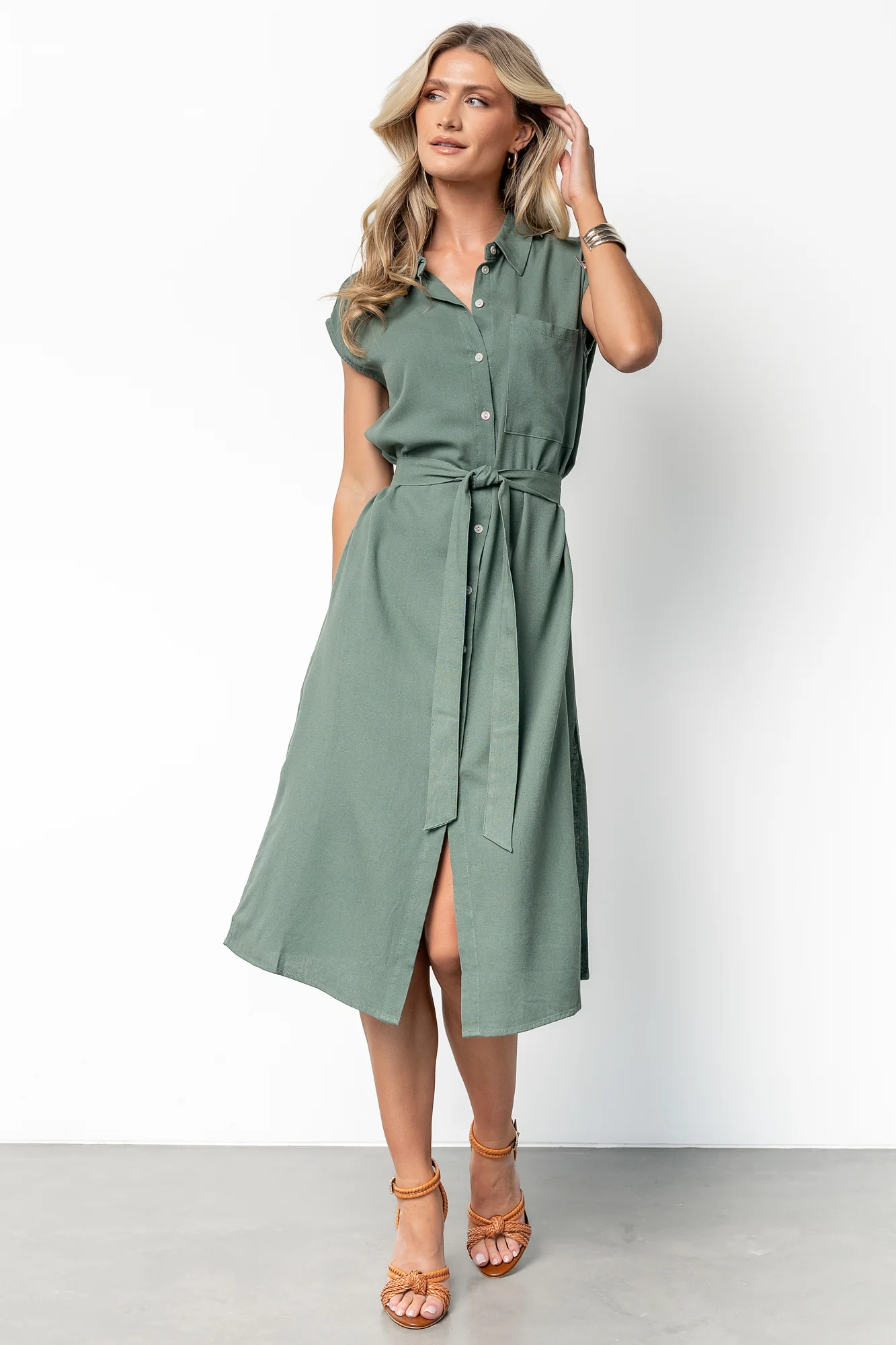 Toledo Button Up Midi Dress | Green - Vlounger