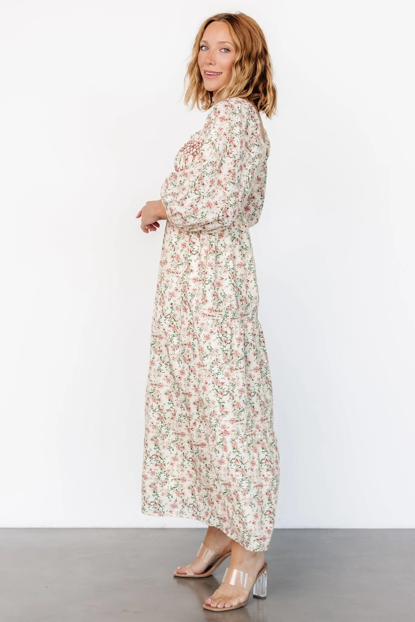 Louisa Smocked Maxi Dress | Cream Floral - Vlounger