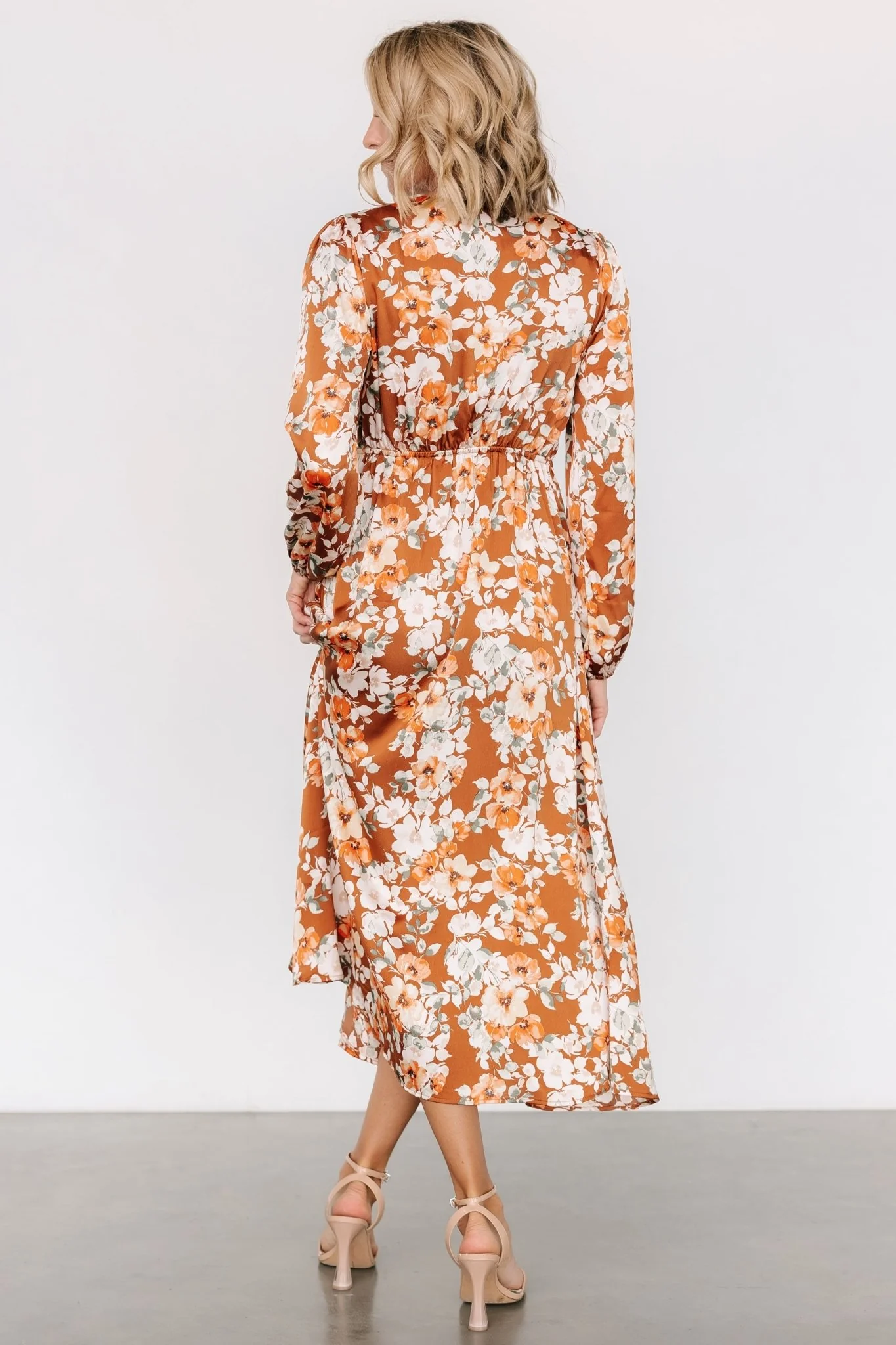 Clarissa Faux Wrap Midi Dress | Copper + Ivory - Vlounger