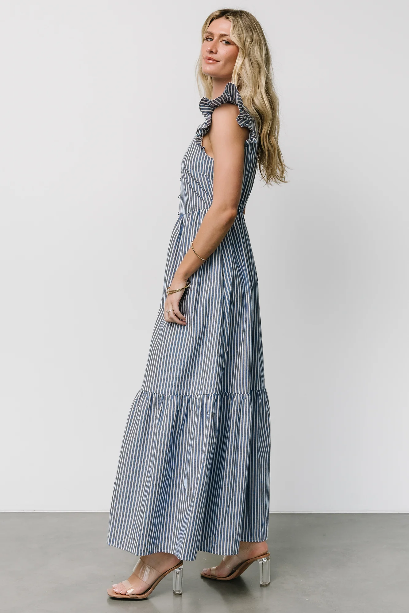 Hettie Button Maxi Dress | Blue Stripe - Vlounger