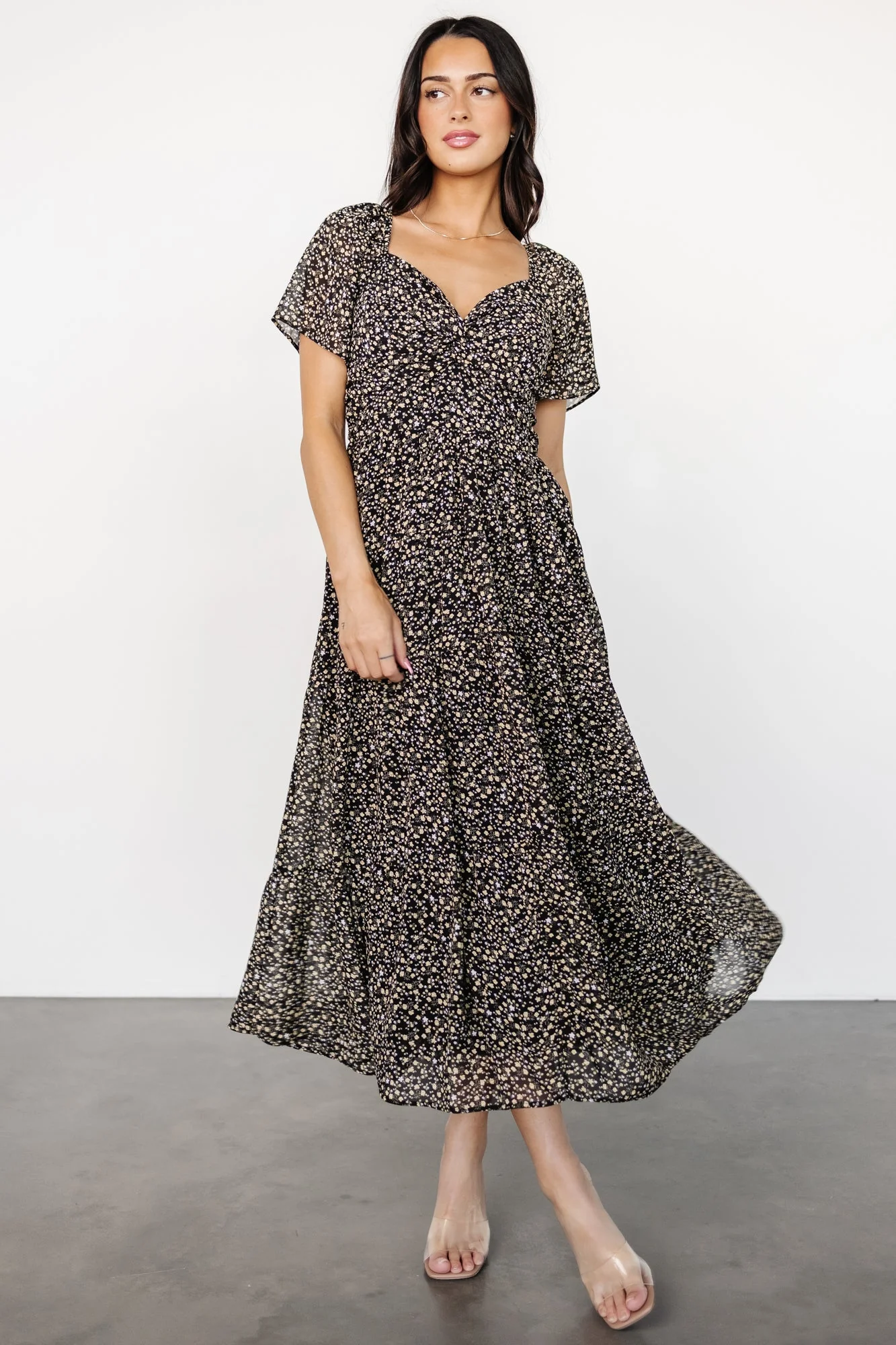 Emiliana Dress | Black + Gold Floral - Vlounger