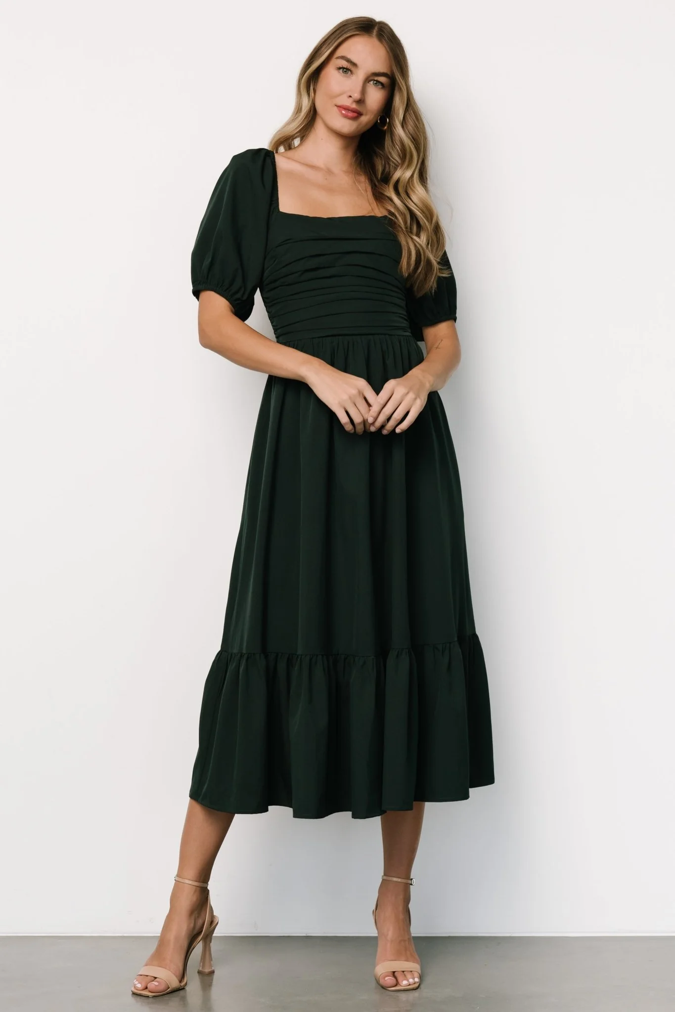 Andrea Pleated Midi Dress | Forest Green - Vlounger