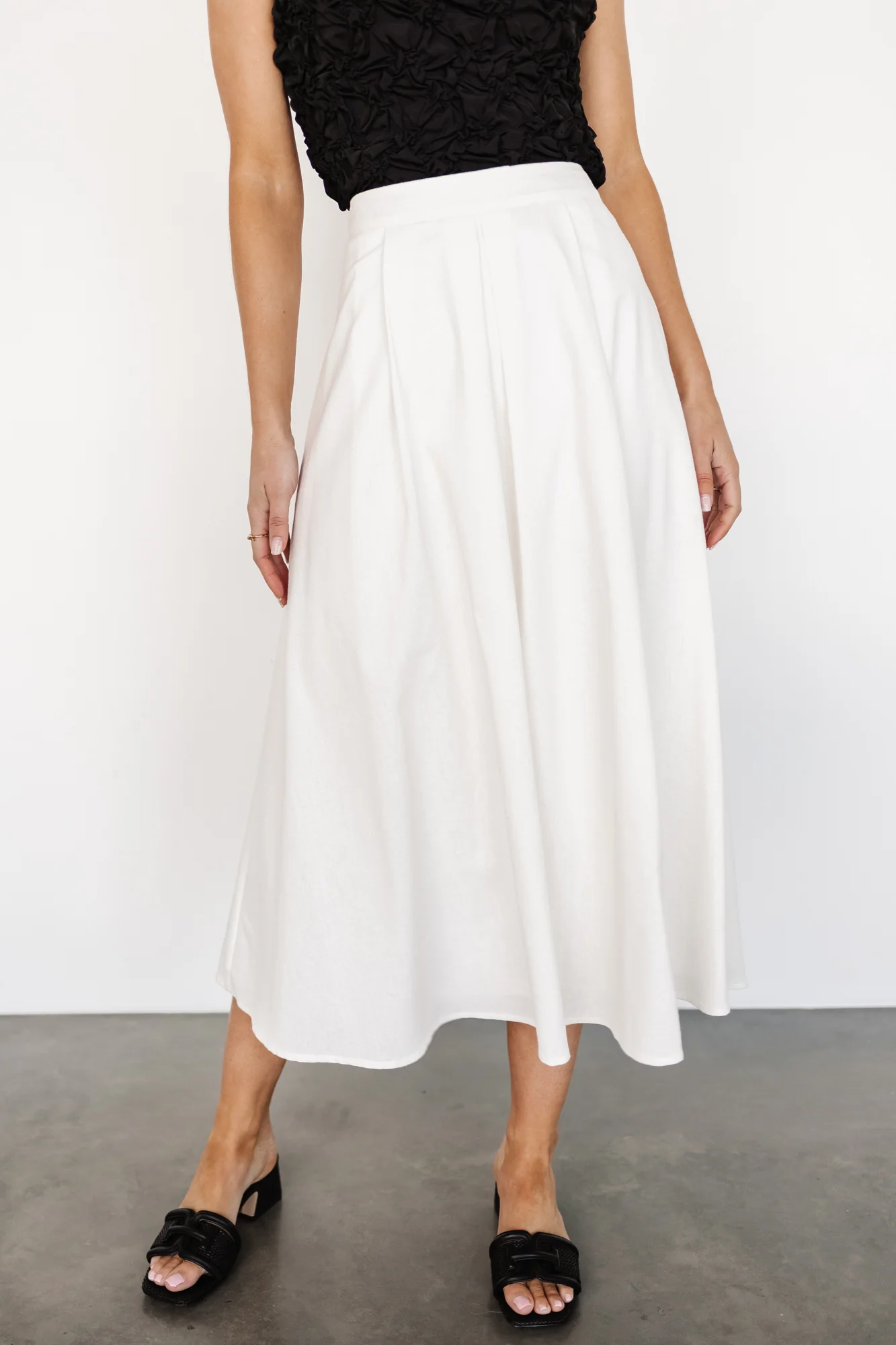 Katie Pleated Midi Skirt | Off White - Vlounger