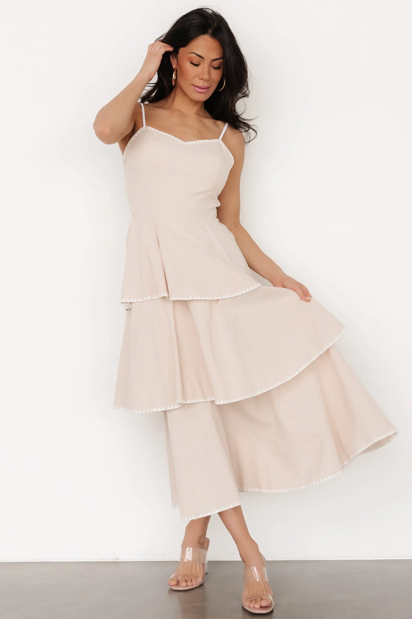 Odette Tiered Dress | Natural + White - Vlounger