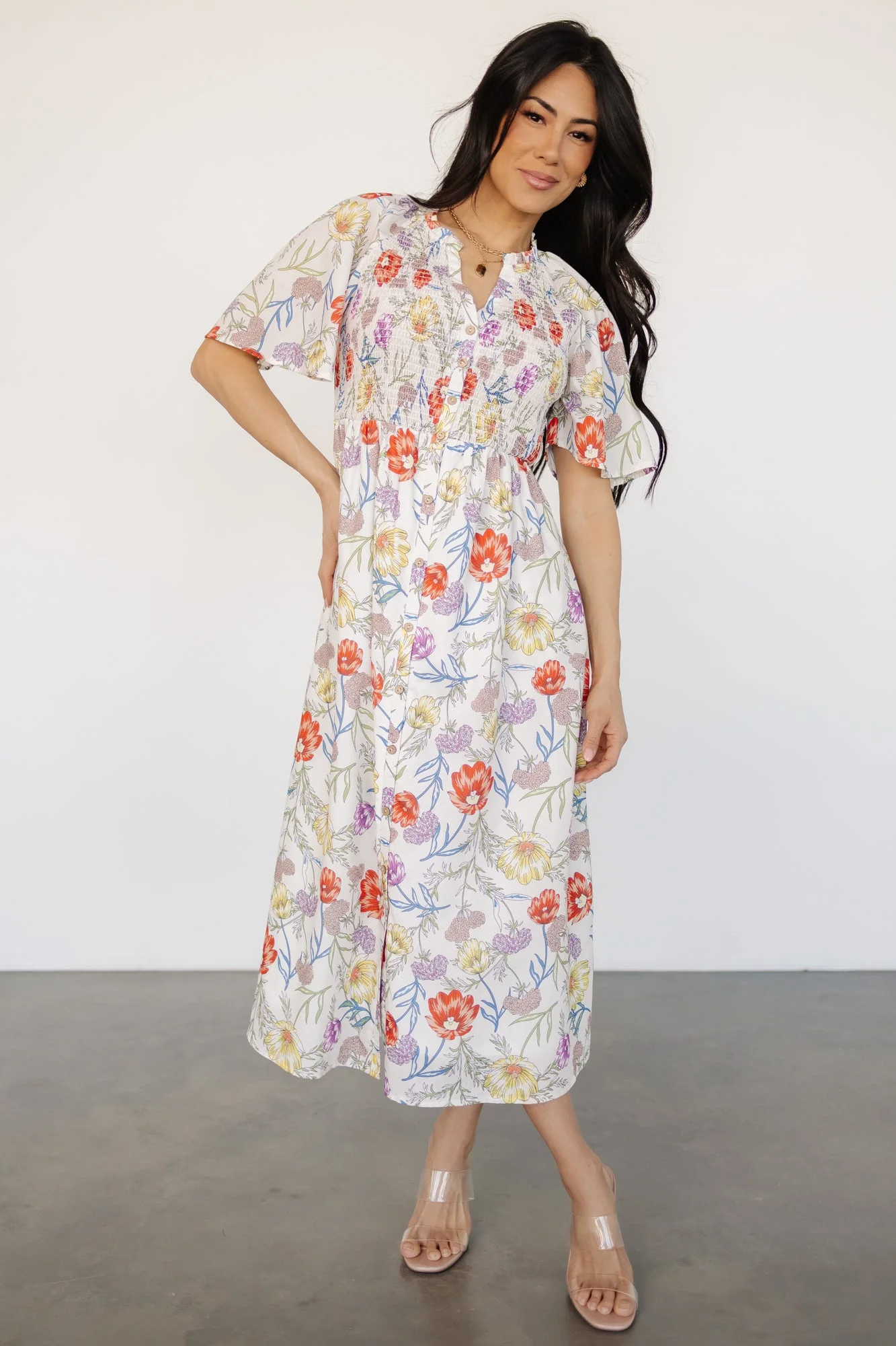 Botega Midi Dress | Ivory Multi Floral - Vlounger
