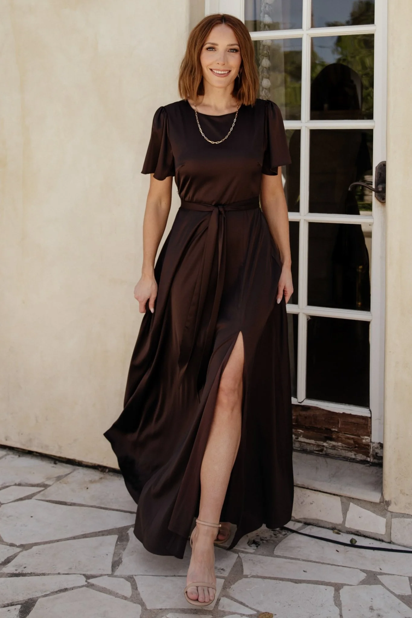 Agnes Satin Maxi Dress | Espresso - Vlounger