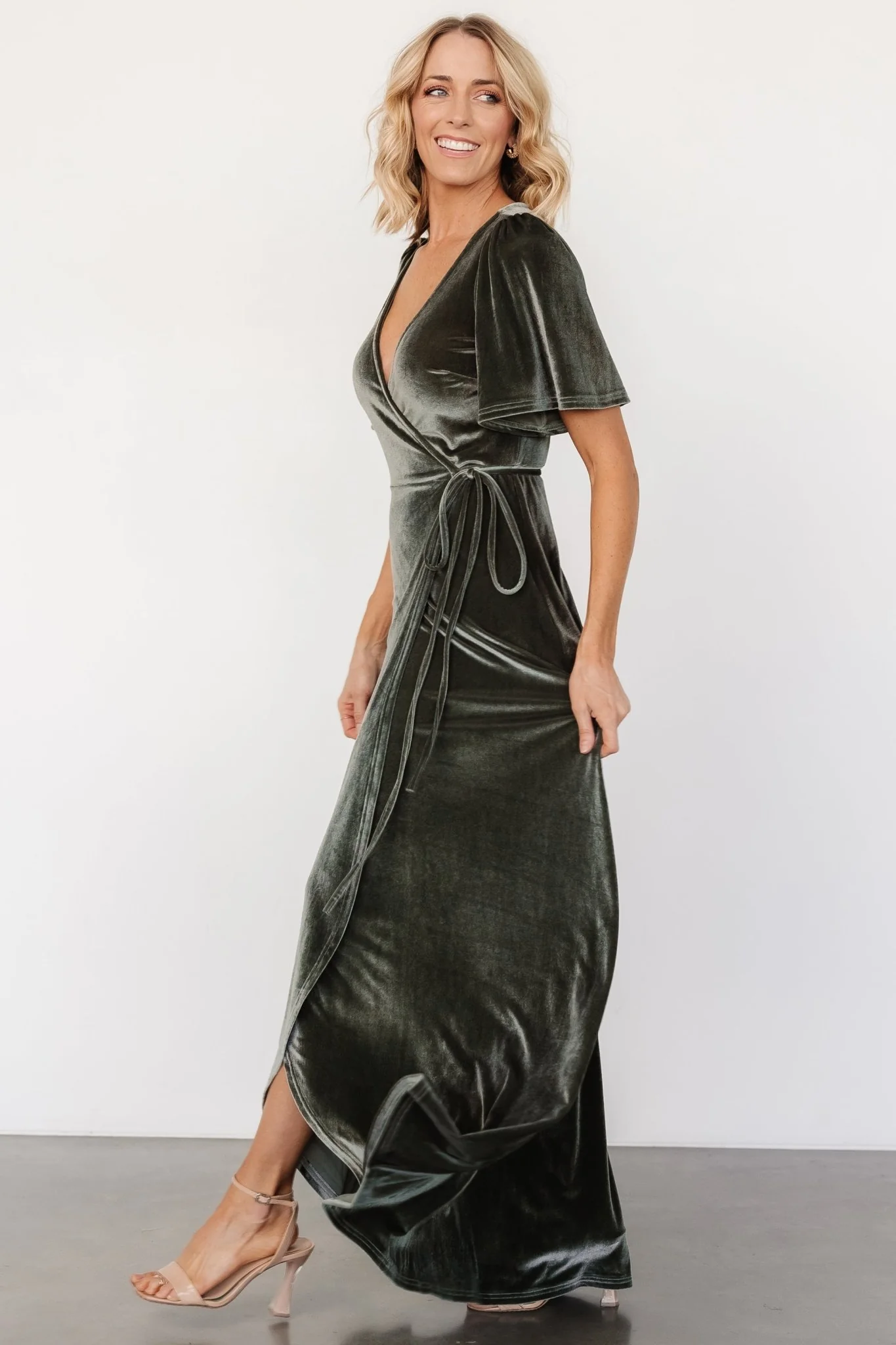 Katelyn Velvet Maxi Wrap Dress | Eucalyptus - Vlounger
