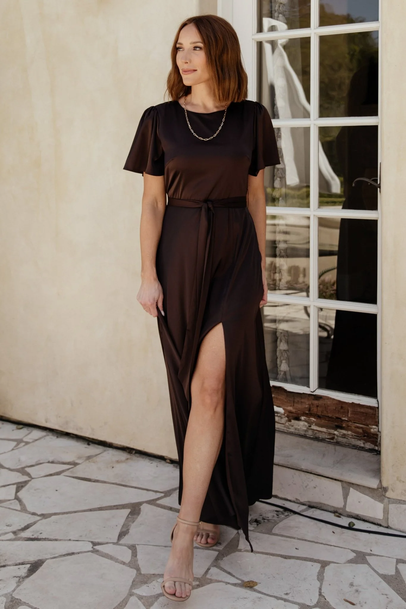 Agnes Satin Maxi Dress | Espresso - Vlounger