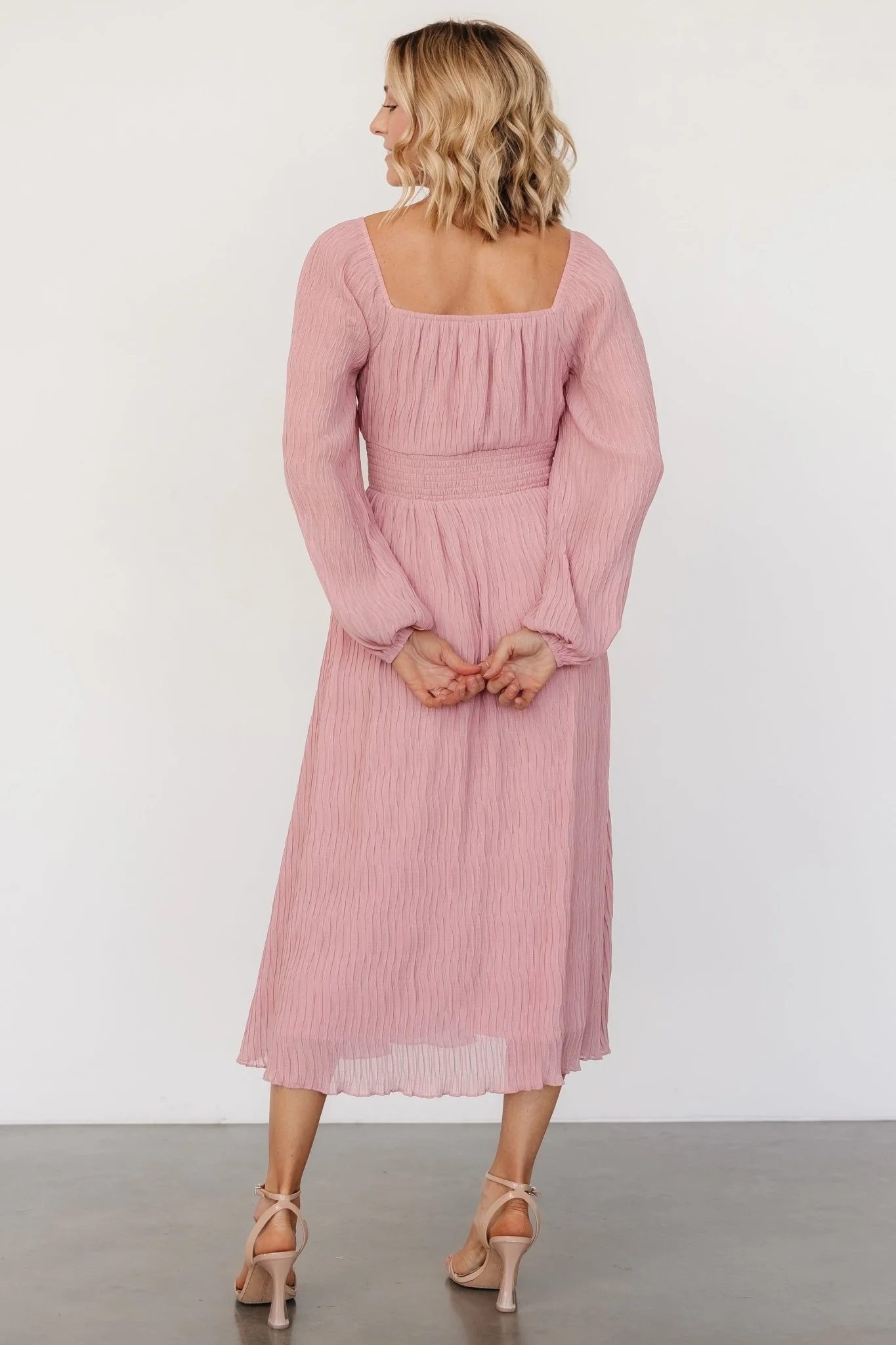 Dalton Pleated Midi Dress | Blush - Vlounger